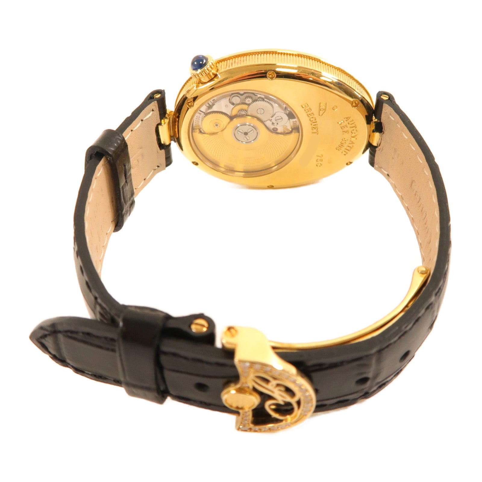 Breguet 18K黃金/皮革帶Reine De Naples手錶自動機芯珍珠色