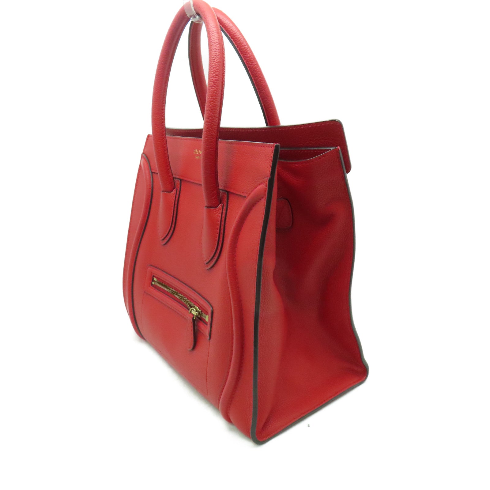 CELINE 牛皮皮革Mini Luggage金扣手挽袋紅色