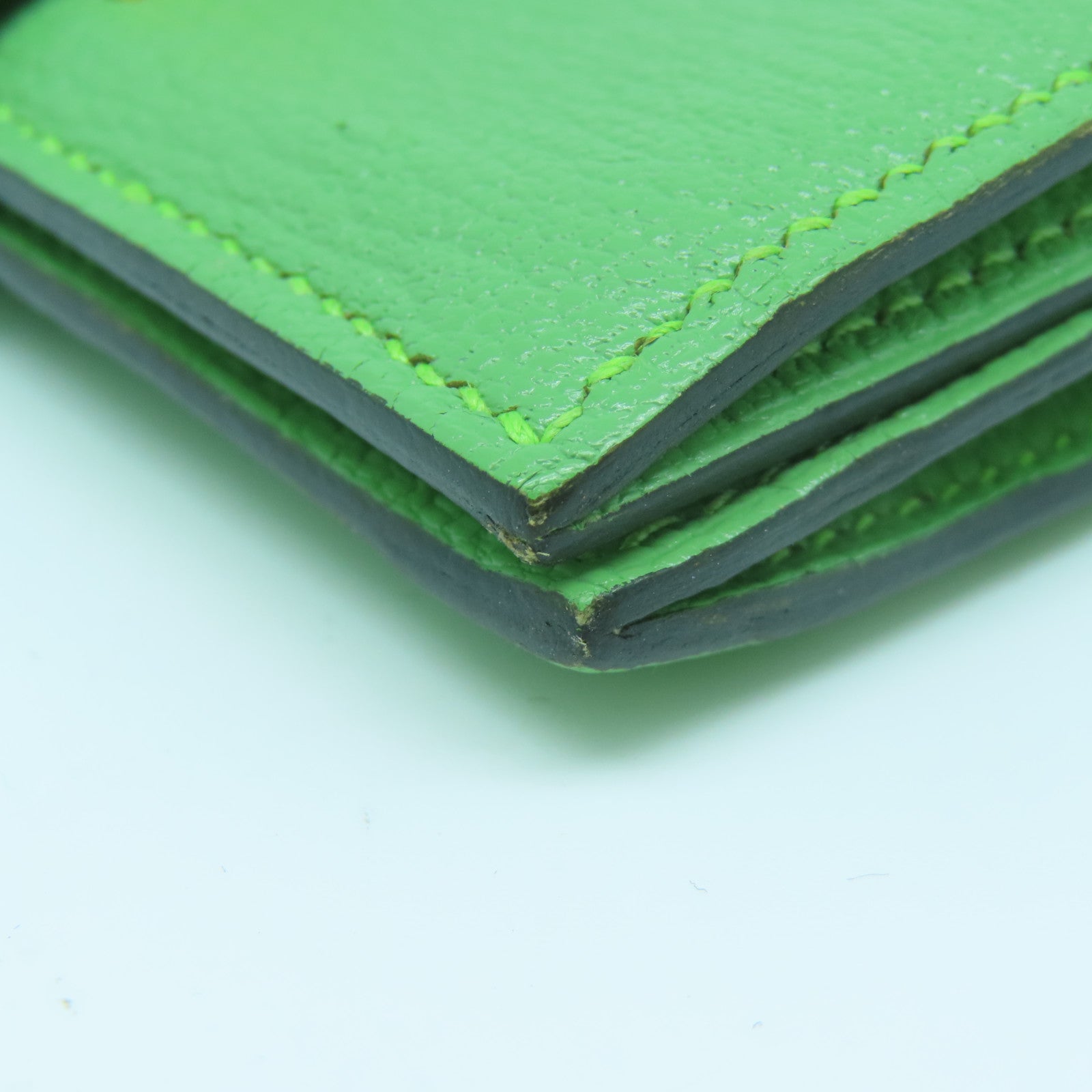 HERMES Chevre皮革Bearn Card Case金扣卡片套牛油果绿