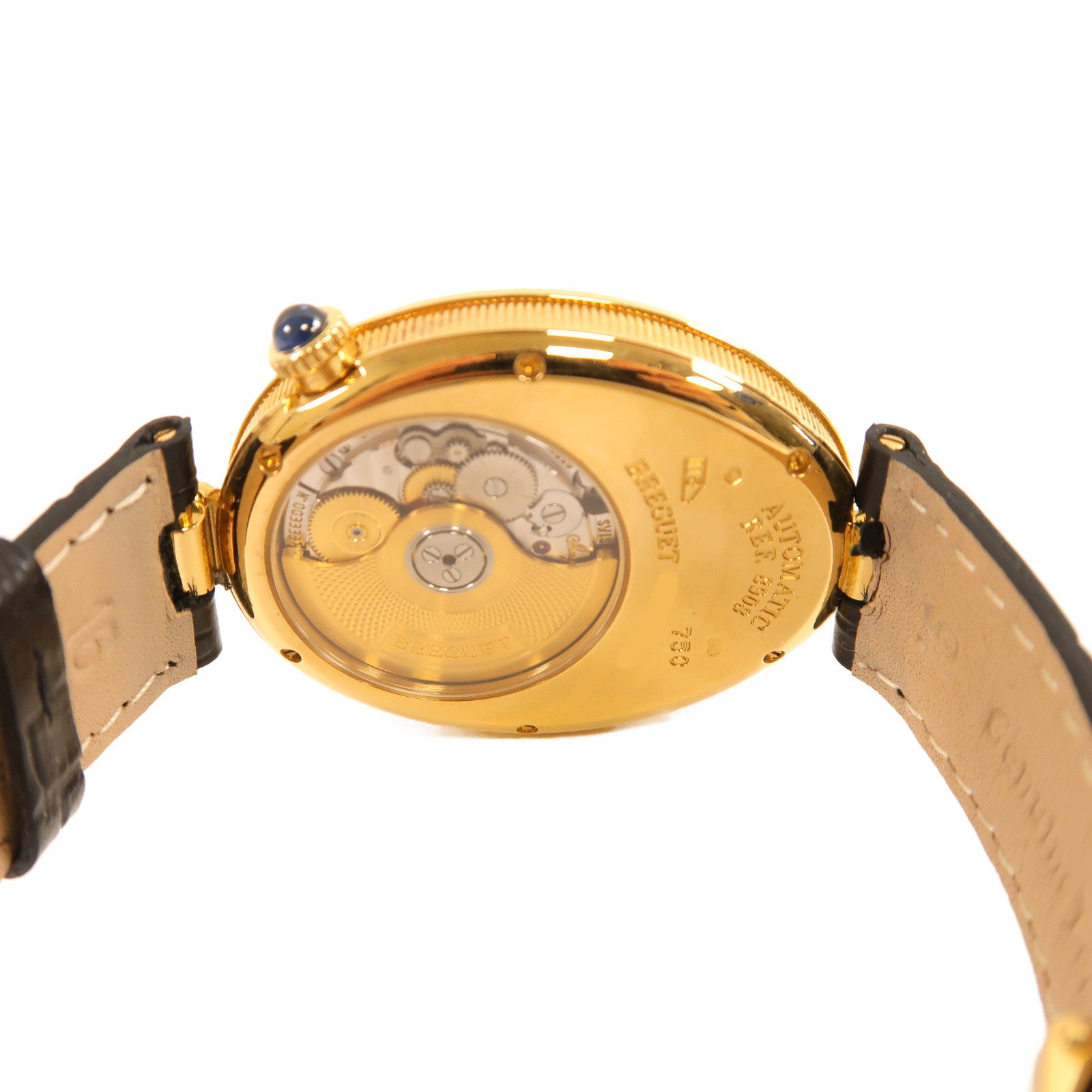 Breguet 18K黃金/皮革帶Reine De Naples手錶自動機芯珍珠色