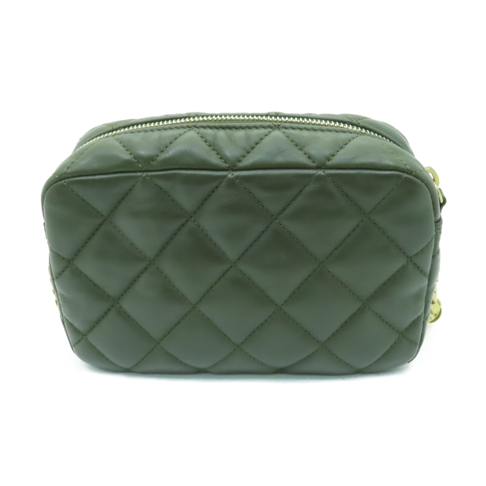 CHANEL 菱格牛皮皮革Chain Shoulder Bag金扣鏈帶肩背袋綠色