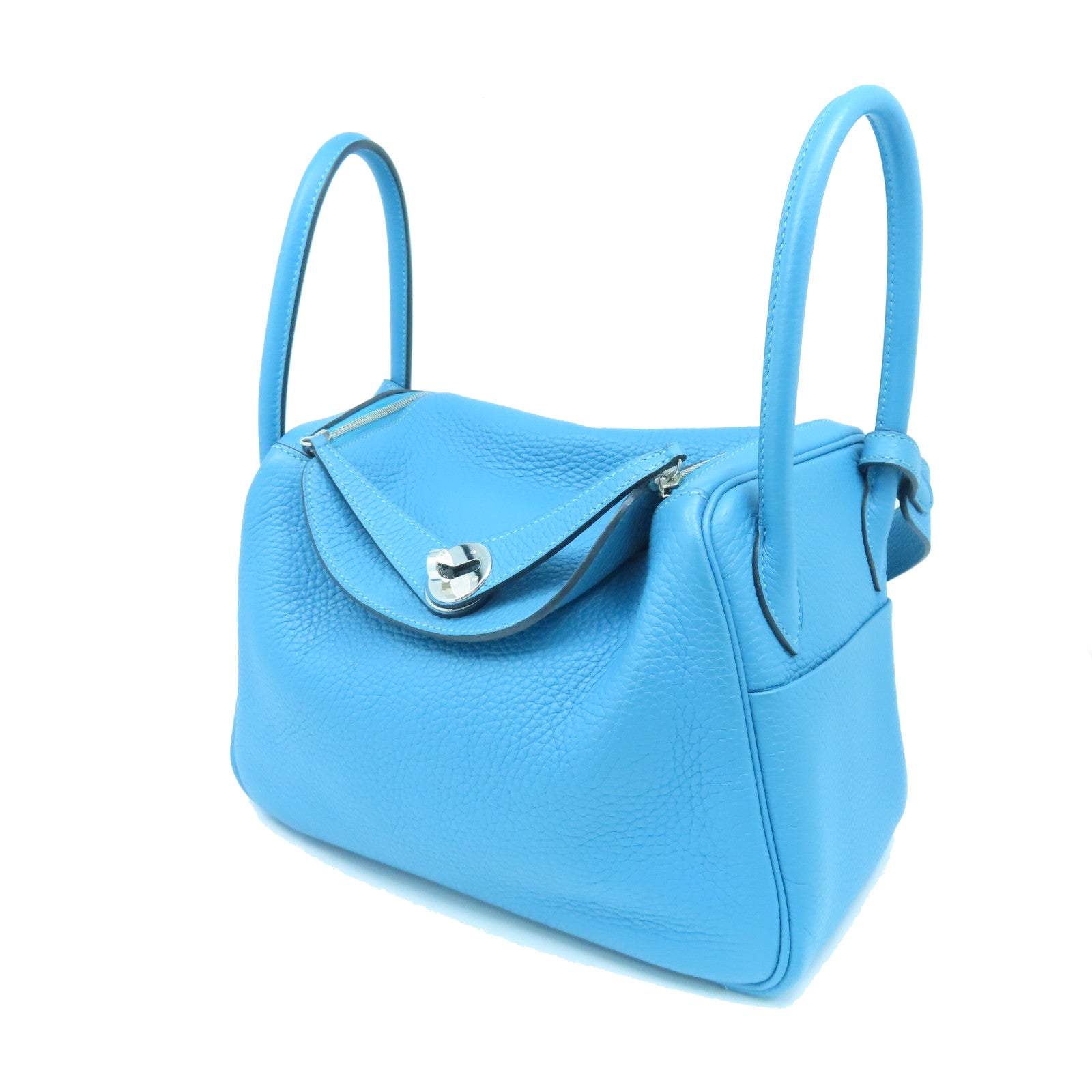 HERMES Clemence leather Lindy 26 silver buckle handle shoulder bag blue