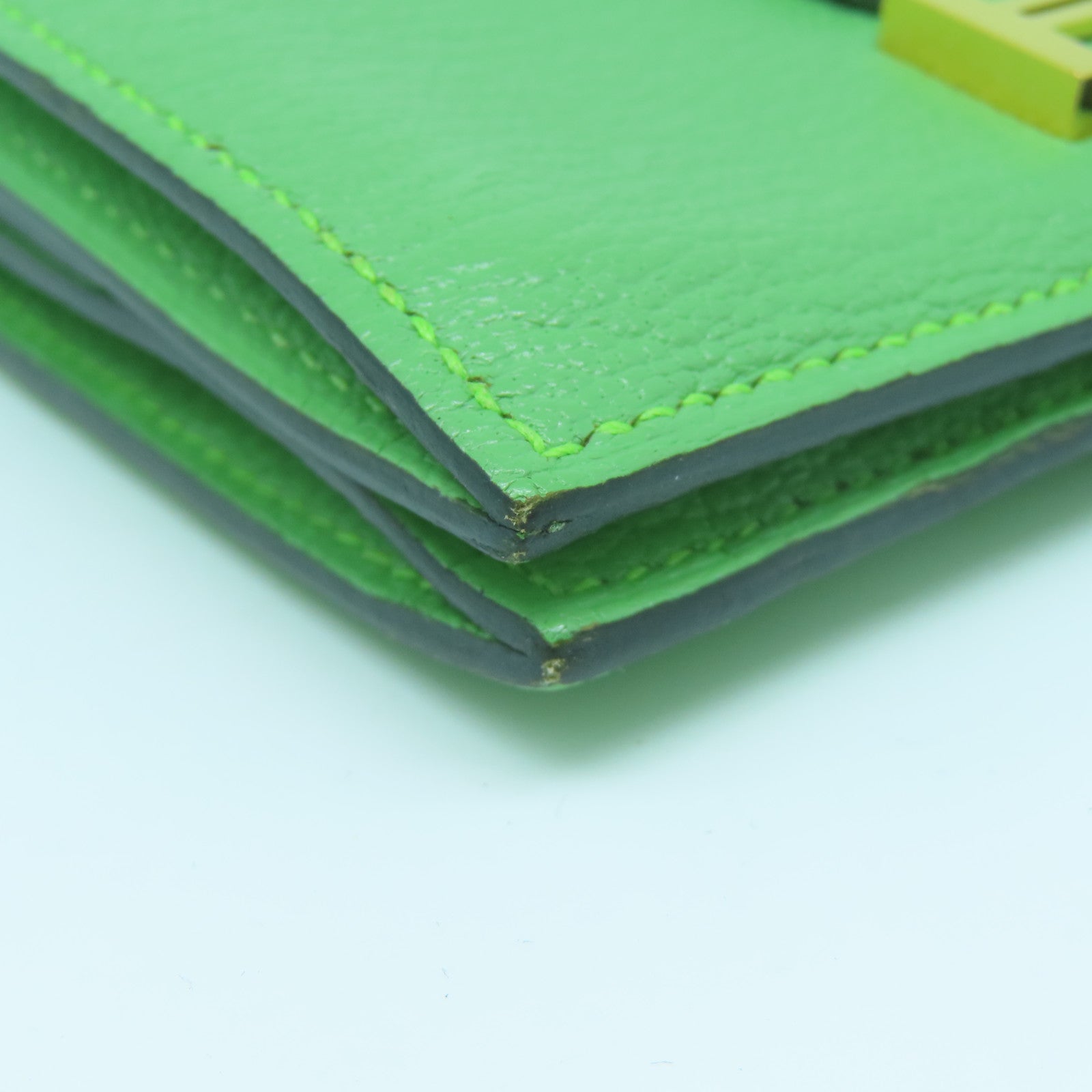 HERMES Chevre皮革Bearn Card Case金扣卡片套牛油果绿