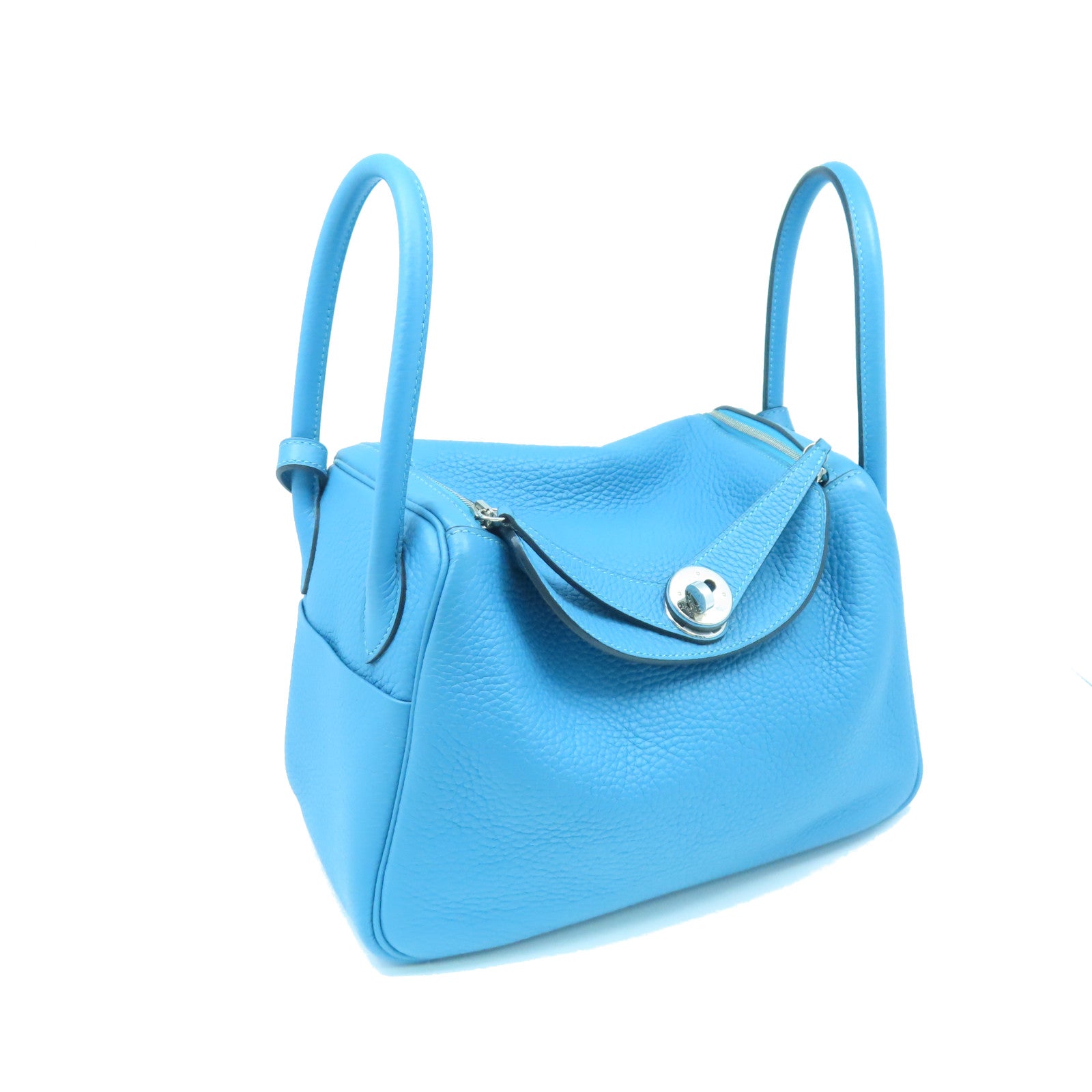 HERMES Clemence leather Lindy 26 silver buckle handle shoulder bag blue