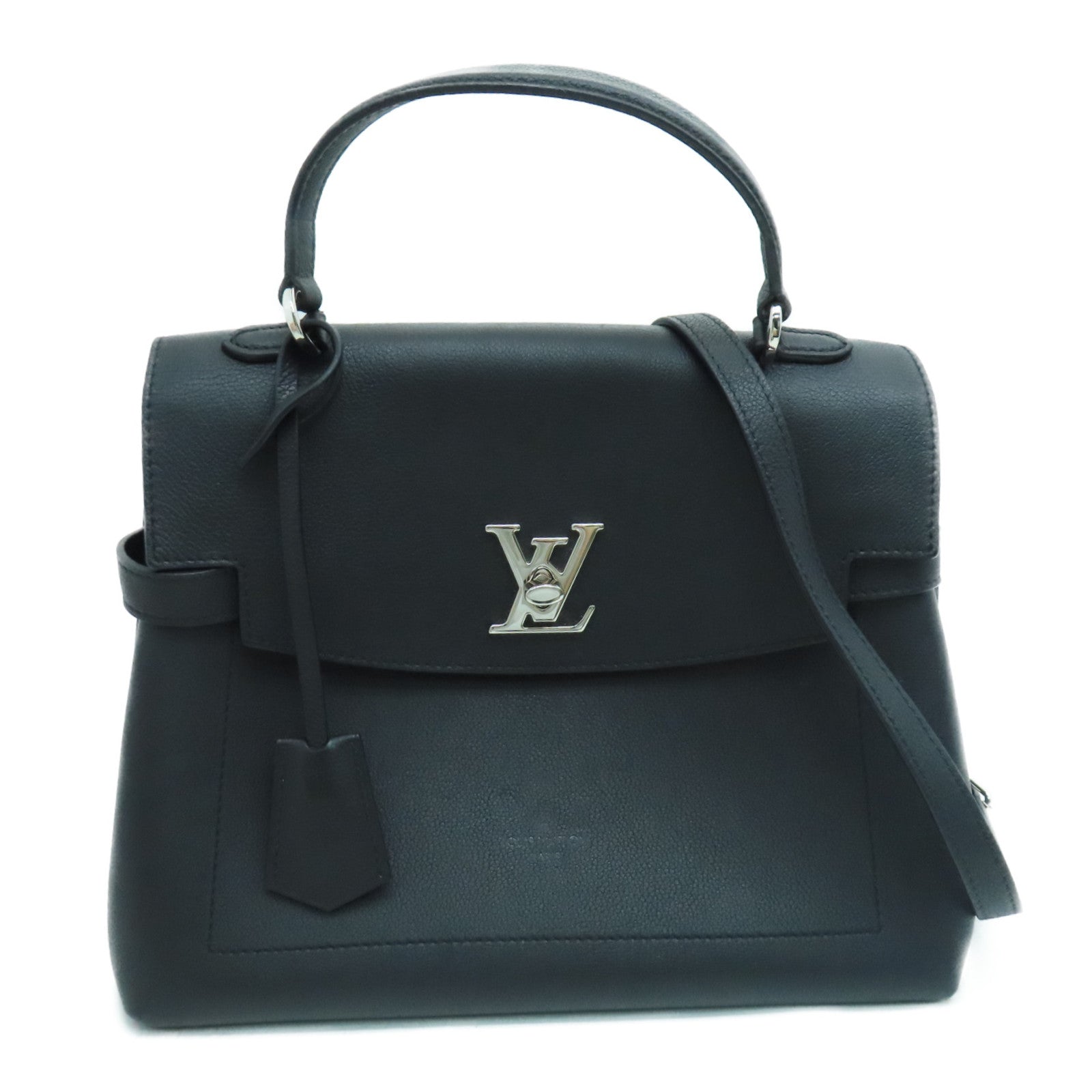 LOUIS VUITTON 牛皮皮革Lockme Ever 2 way Shoulder银扣手挽肩背两用袋黑色