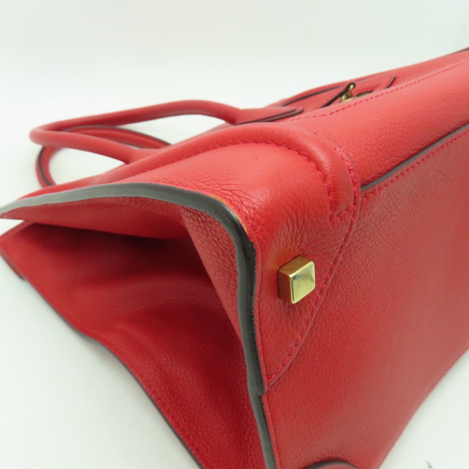 CELINE 牛皮皮革Mini Luggage金扣手挽袋紅色