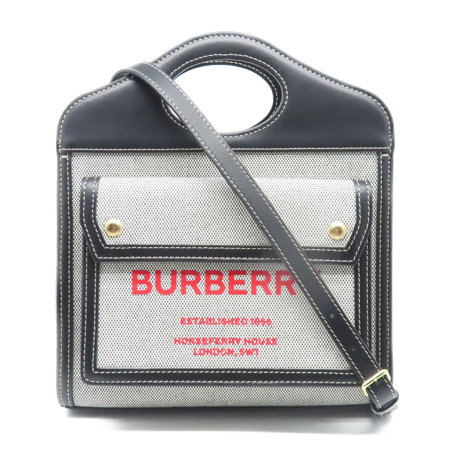 BURBERRY 帆布2 Way Shoulder金扣手挽肩背兩用袋黑色/灰色