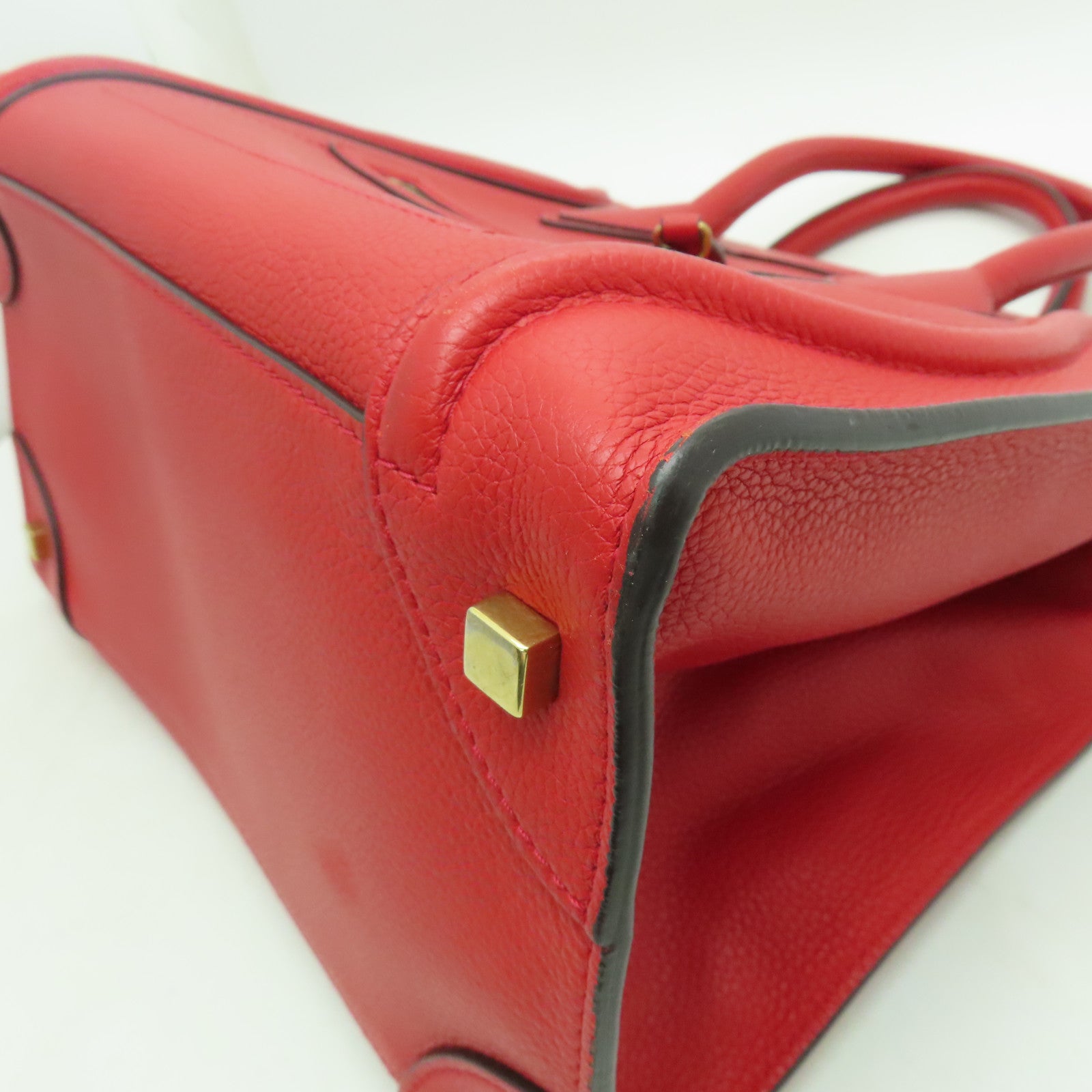 CELINE 牛皮皮革Mini Luggage金扣手挽袋紅色