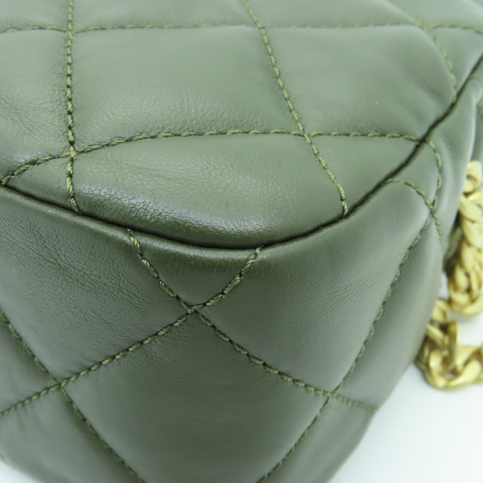 CHANEL 菱格牛皮皮革Chain Shoulder Bag金扣鏈帶肩背袋綠色