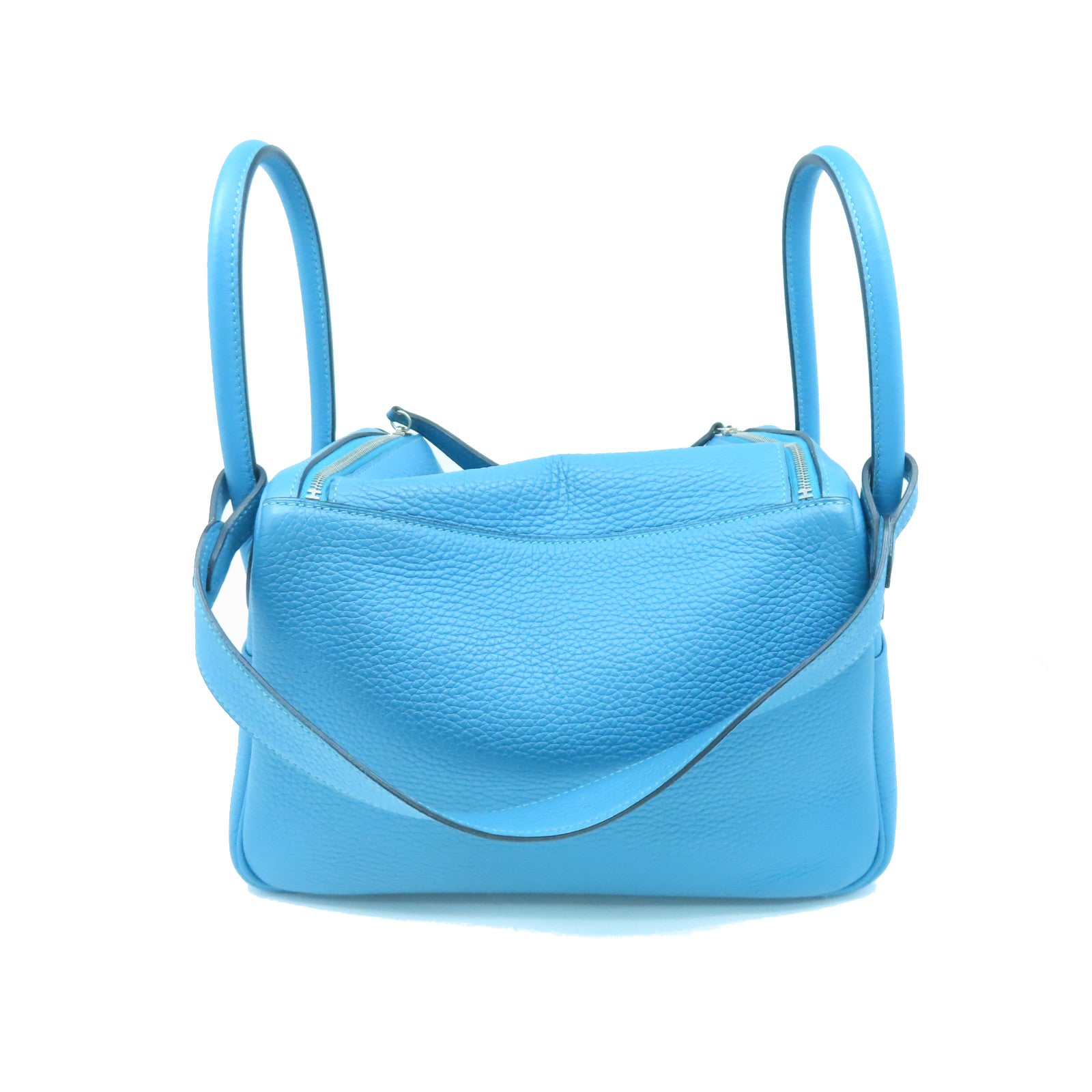 HERMES Clemence leather Lindy 26 silver buckle handle shoulder bag blue