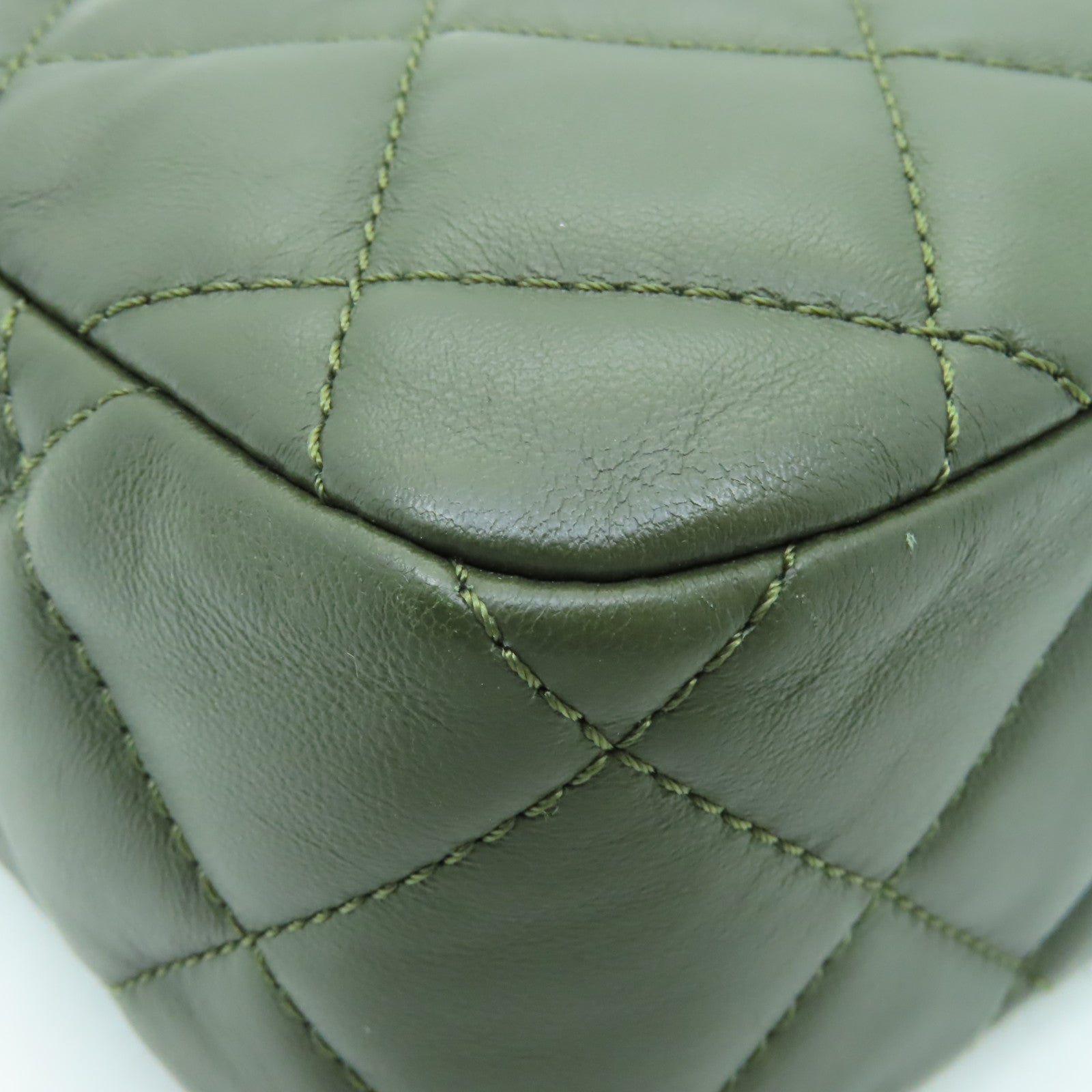 CHANEL 菱格牛皮皮革Chain Shoulder Bag金扣鏈帶肩背袋綠色