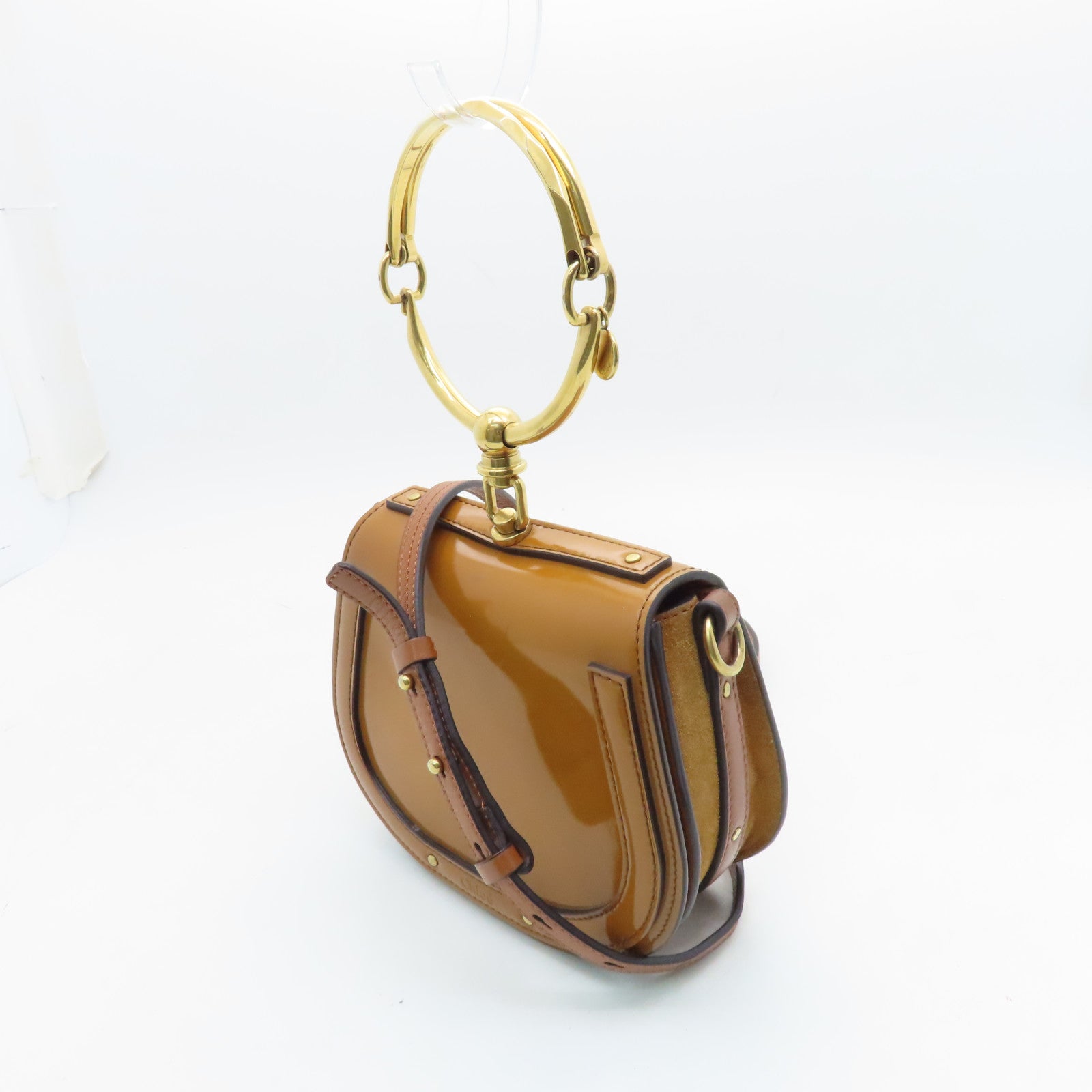 Chloe Patent Leather/Bracelet Nile Gold Buckle Handle Shoulder Bag