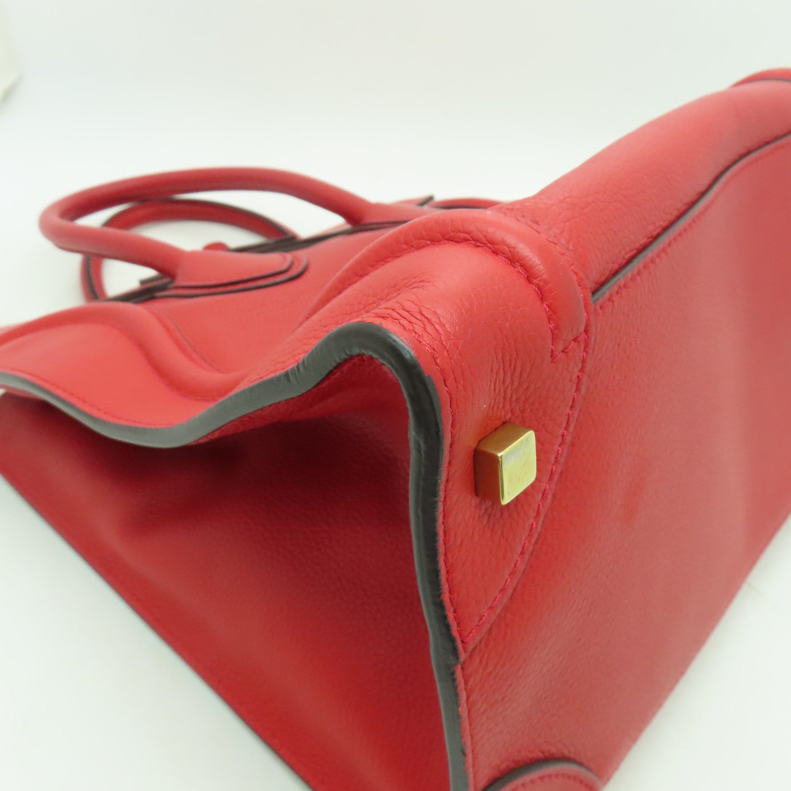 CELINE 牛皮皮革Mini Luggage金扣手挽袋紅色