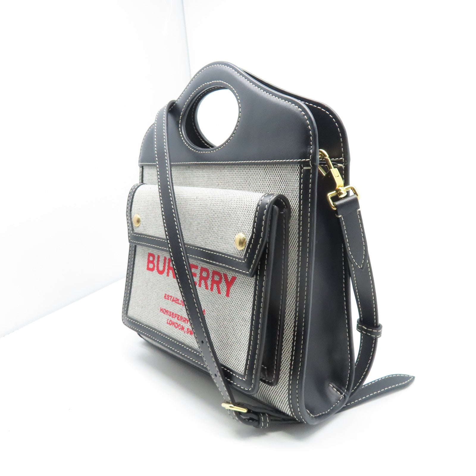 BURBERRY 帆布2 Way Shoulder金扣手挽肩背兩用袋黑色/灰色