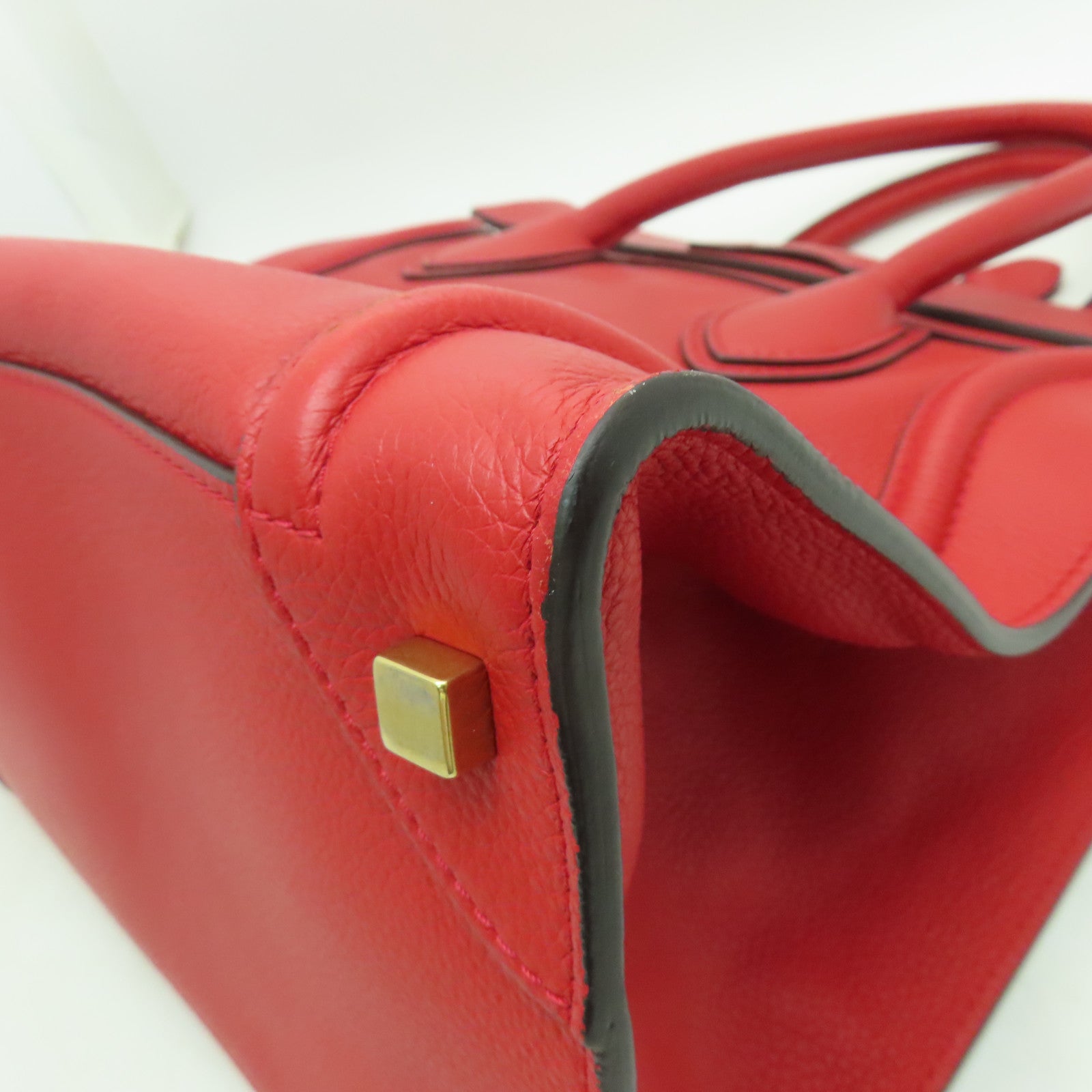 CELINE 牛皮皮革Mini Luggage金扣手挽袋紅色