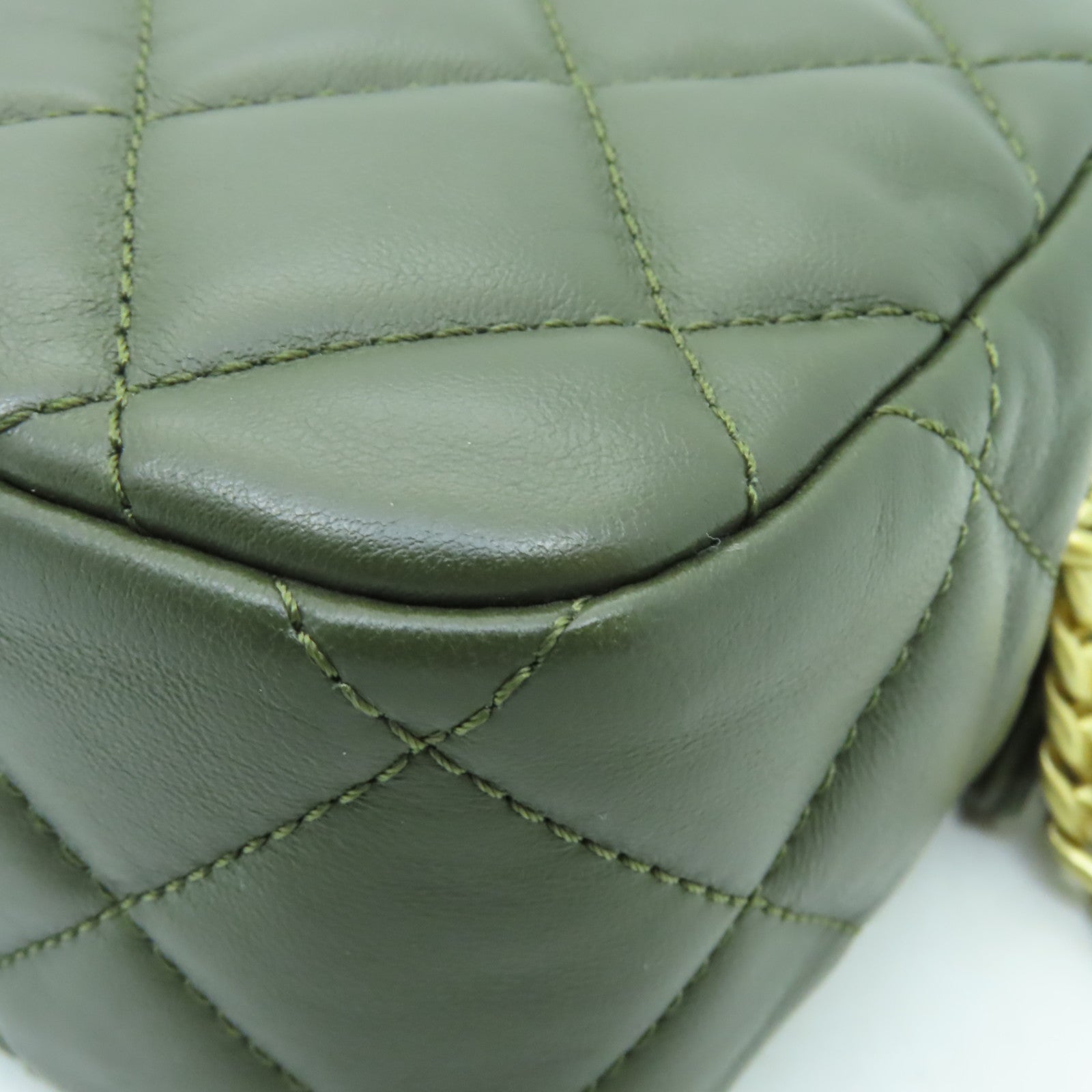 CHANEL 菱格牛皮皮革Chain Shoulder Bag金扣鏈帶肩背袋綠色