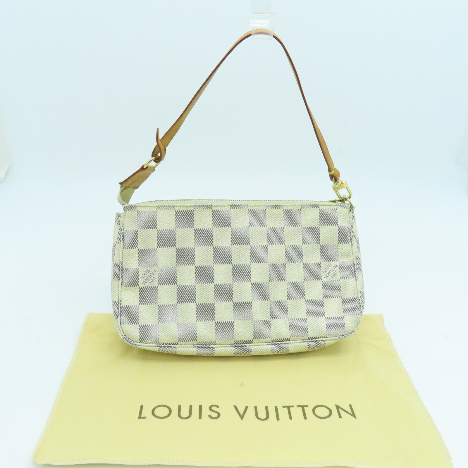 LOUIS VUITTON Damier Azur Pochette Accessories金扣手挽袋米白色