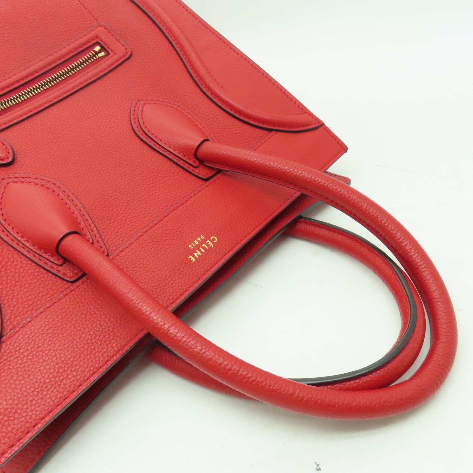 CELINE 牛皮皮革Mini Luggage金扣手挽袋紅色