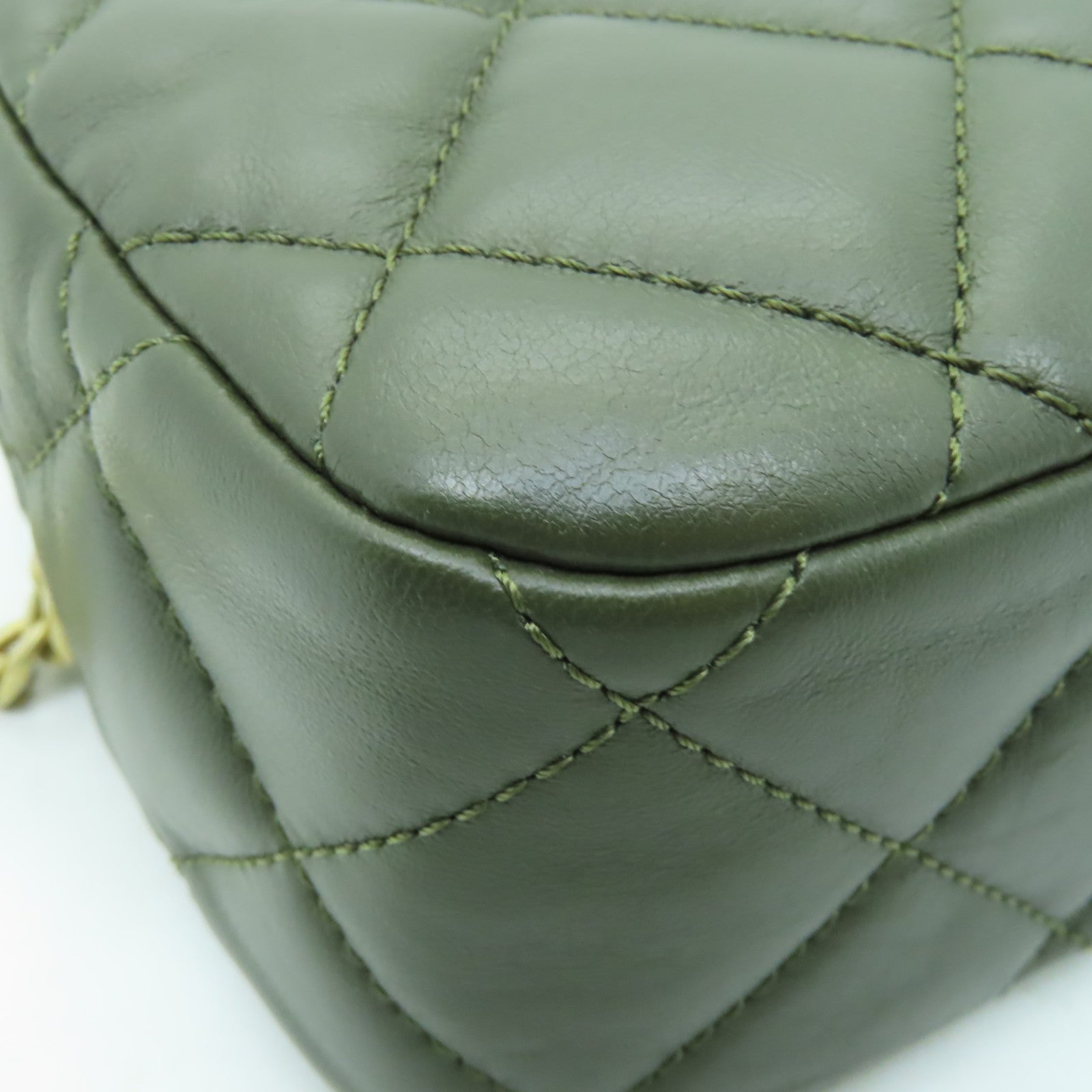 CHANEL 菱格牛皮皮革Chain Shoulder Bag金扣鏈帶肩背袋綠色