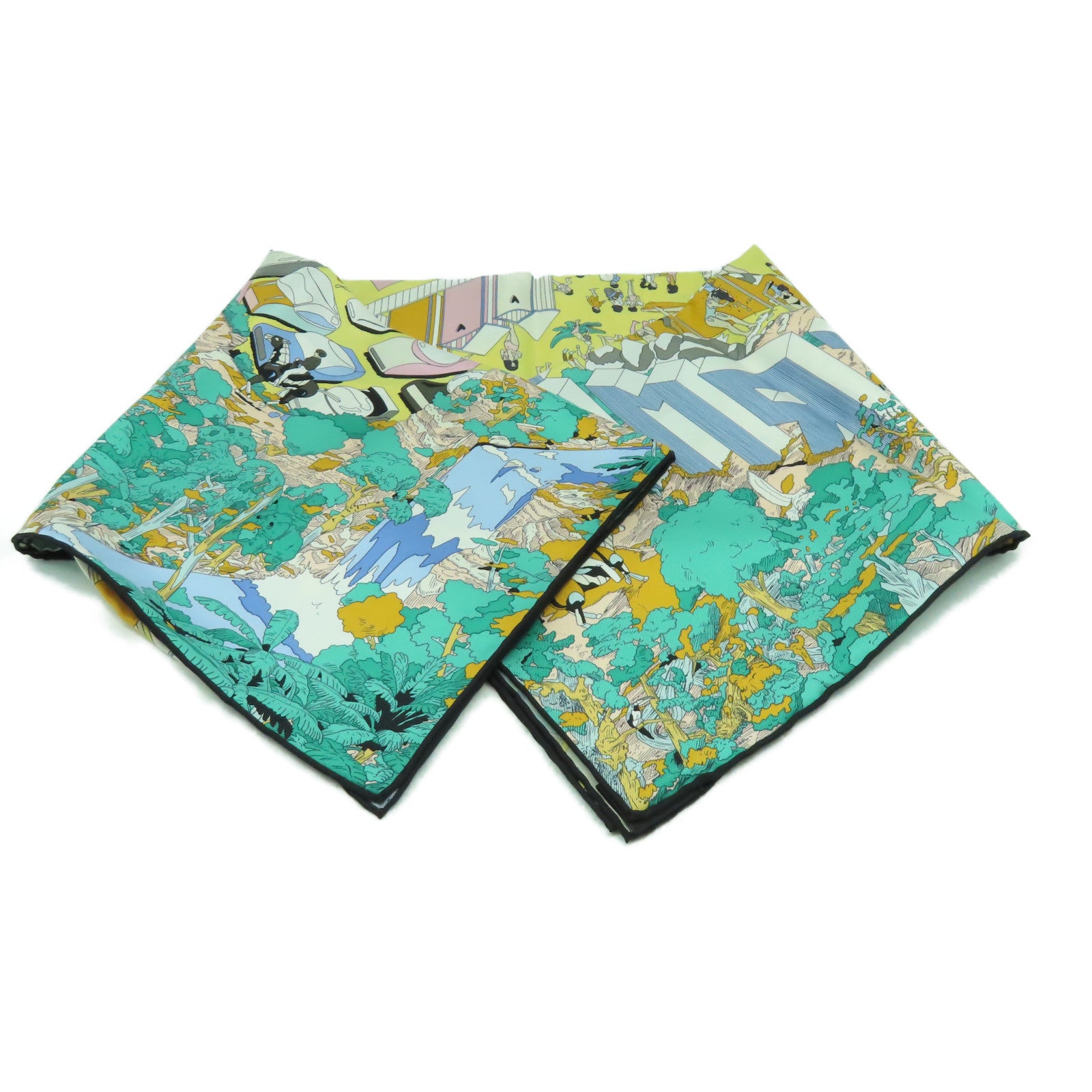 HERMES 絲質Scarf 90x90絲巾綠色/黃色