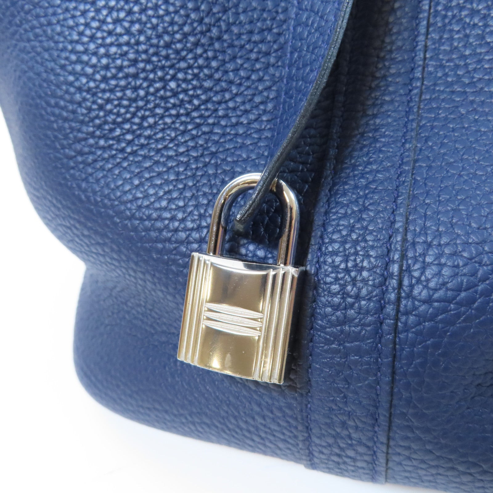 HERMES Clemence皮革Picotin GM銀扣手挽袋Bleu Saphir寶石藍色