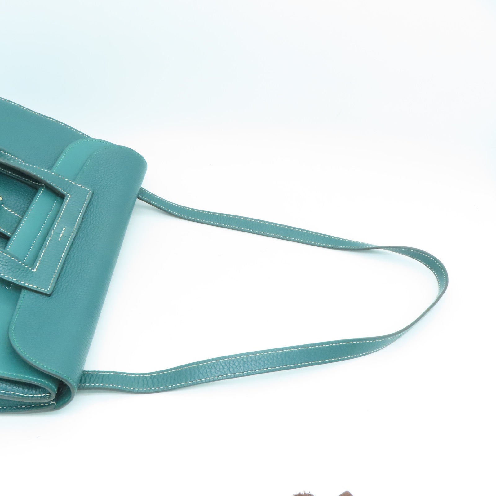 HERMES Clemence皮革Halzan 31銀扣手挽肩背兩用袋Vert Vertigo綠色