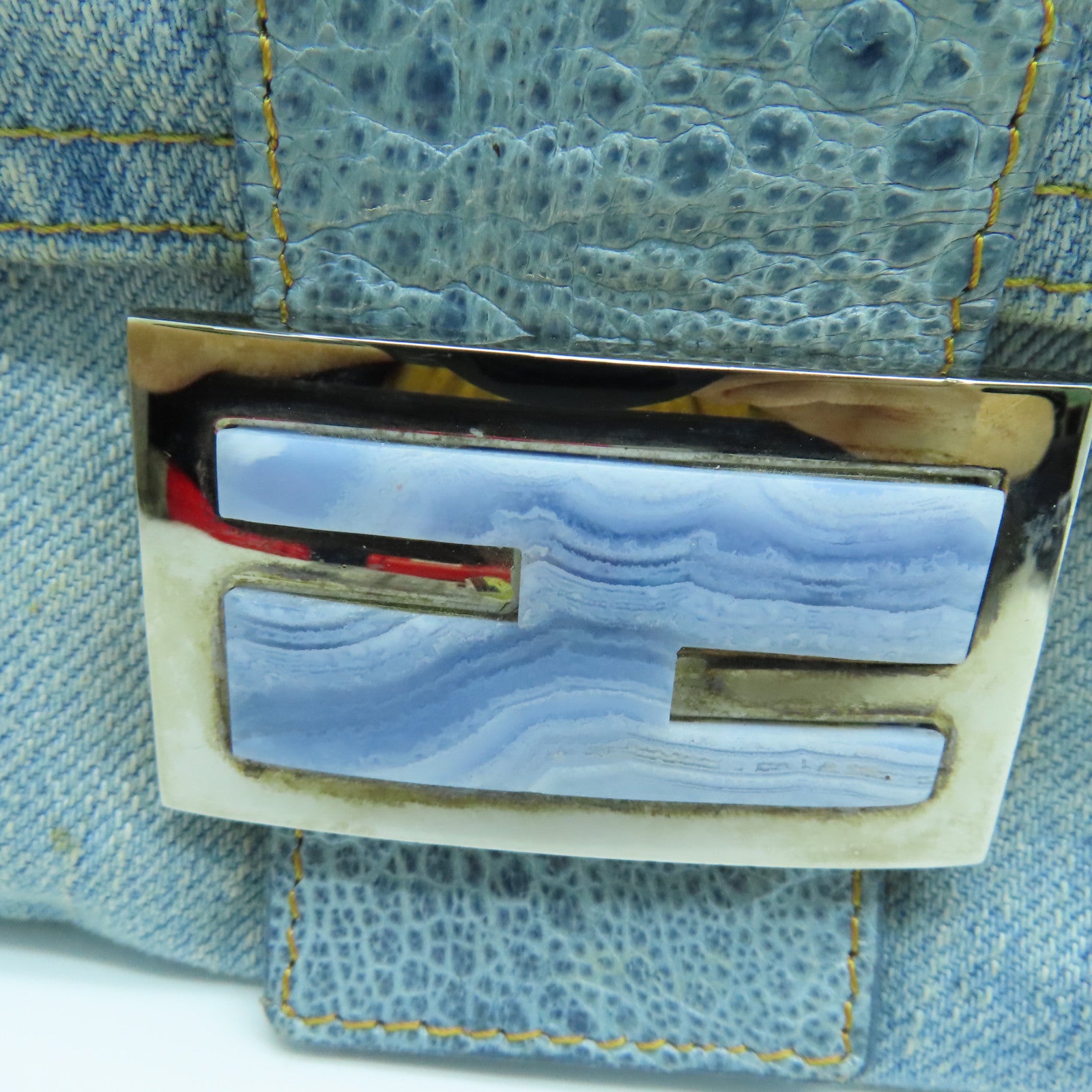 FENDI 牛仔布Handbag銀扣手挽袋藍色