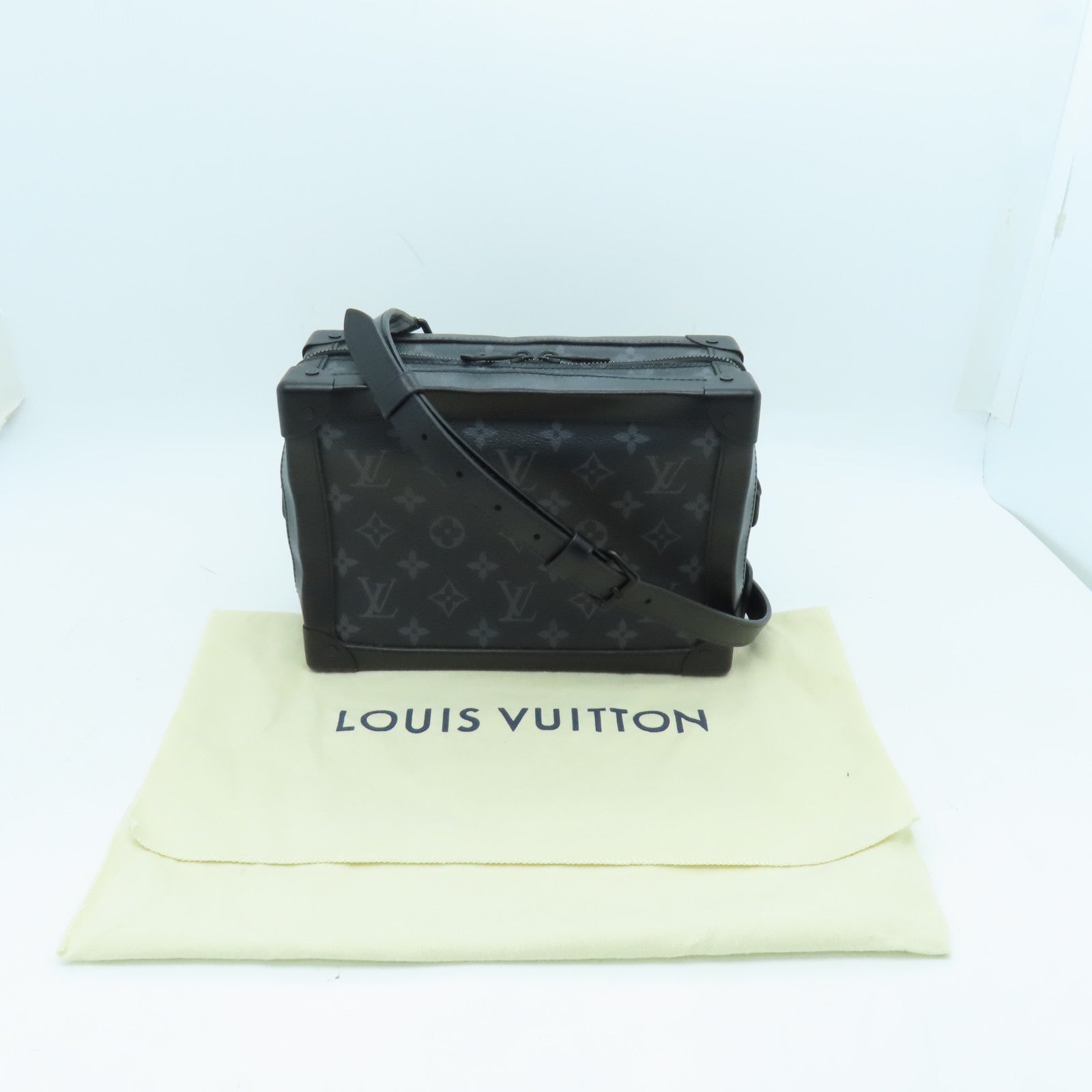 LOUIS VUITTON Monogram Eclipse Soft Trunk Black Buckle Shoulder Bag Black