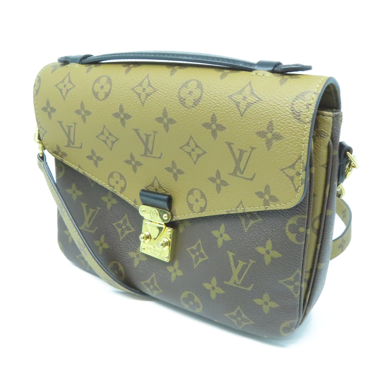 LOUIS VUITTON Monogram Reverse Pochette Metis金扣肩背袋棕色