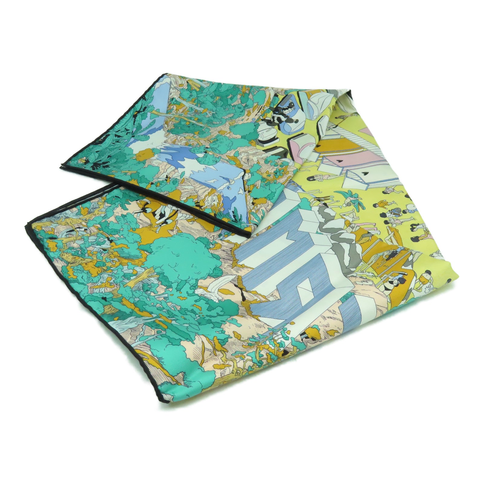 HERMES 絲質Scarf 90x90絲巾綠色/黃色