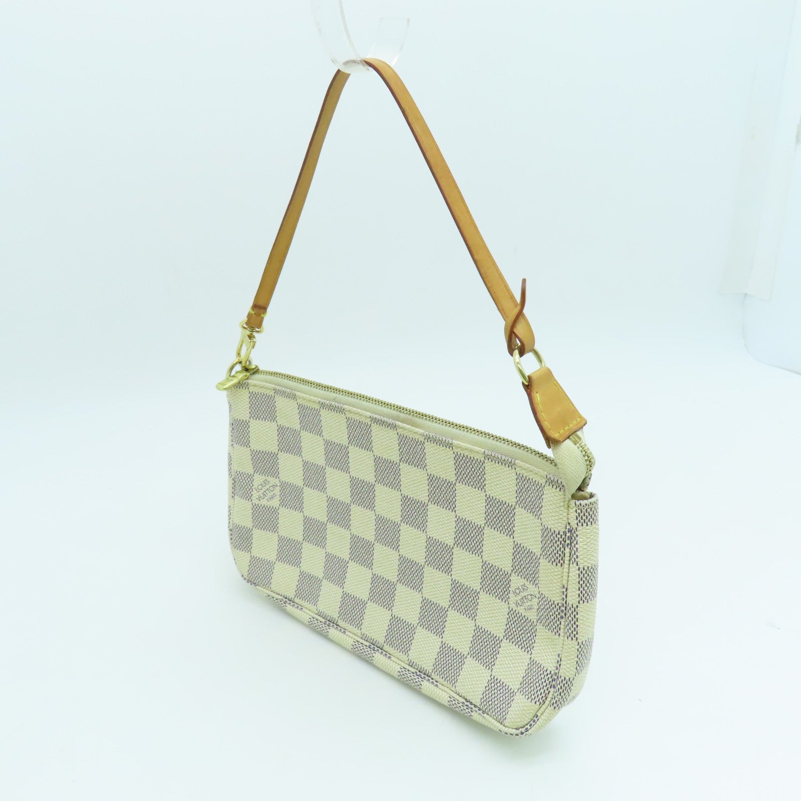 LOUIS VUITTON Damier Azur Pochette Accessories金扣手挽袋米白色