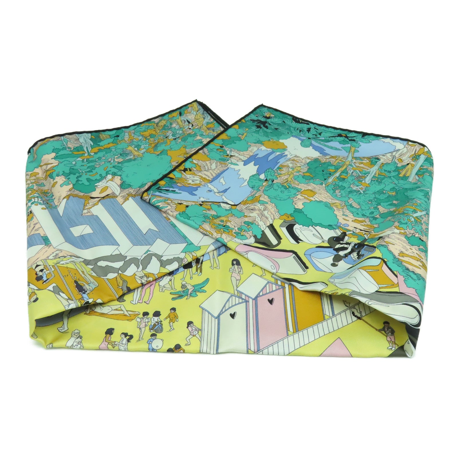 HERMES 絲質Scarf 90x90絲巾綠色/黃色