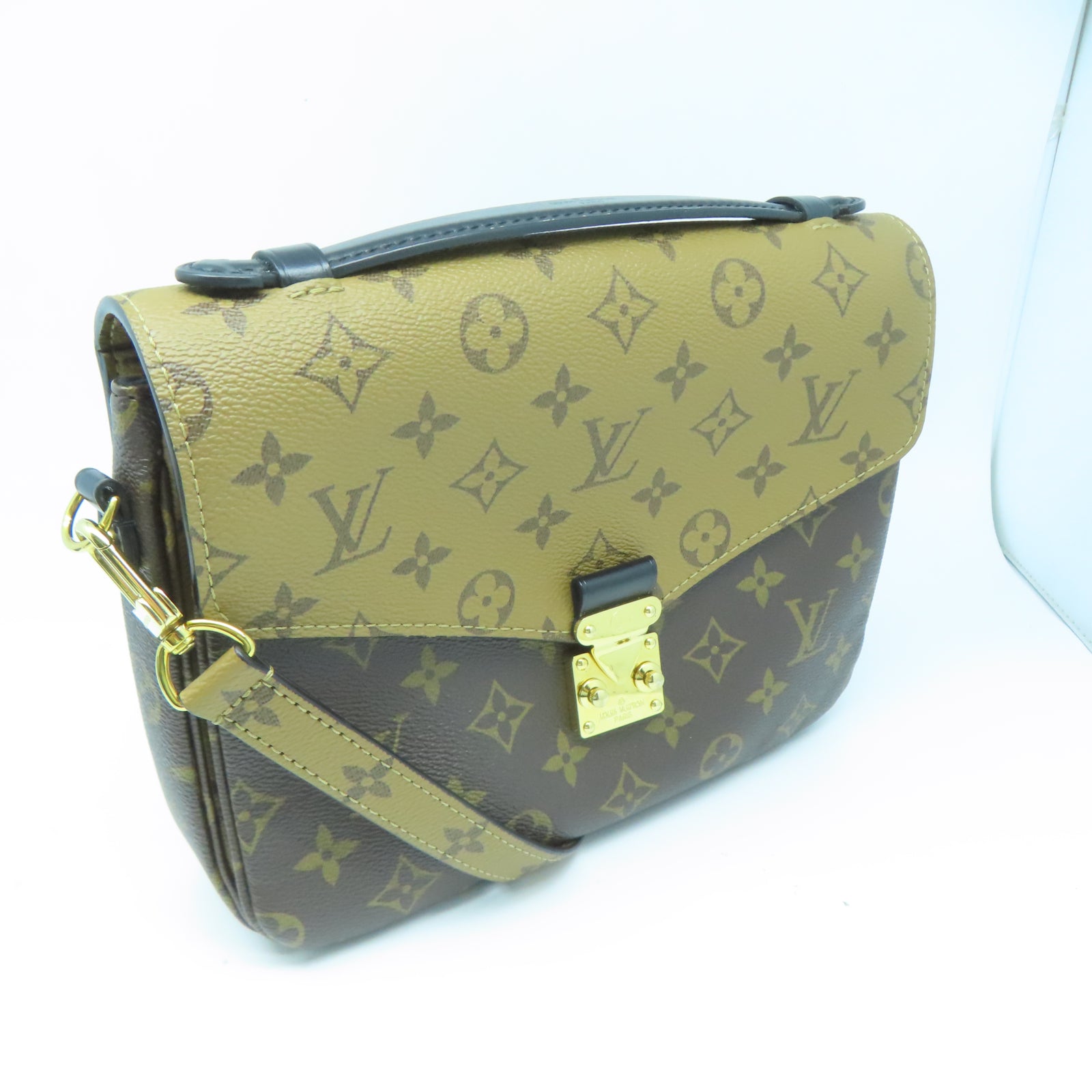 LOUIS VUITTON Monogram Reverse Pochette Metis金扣肩背袋棕色