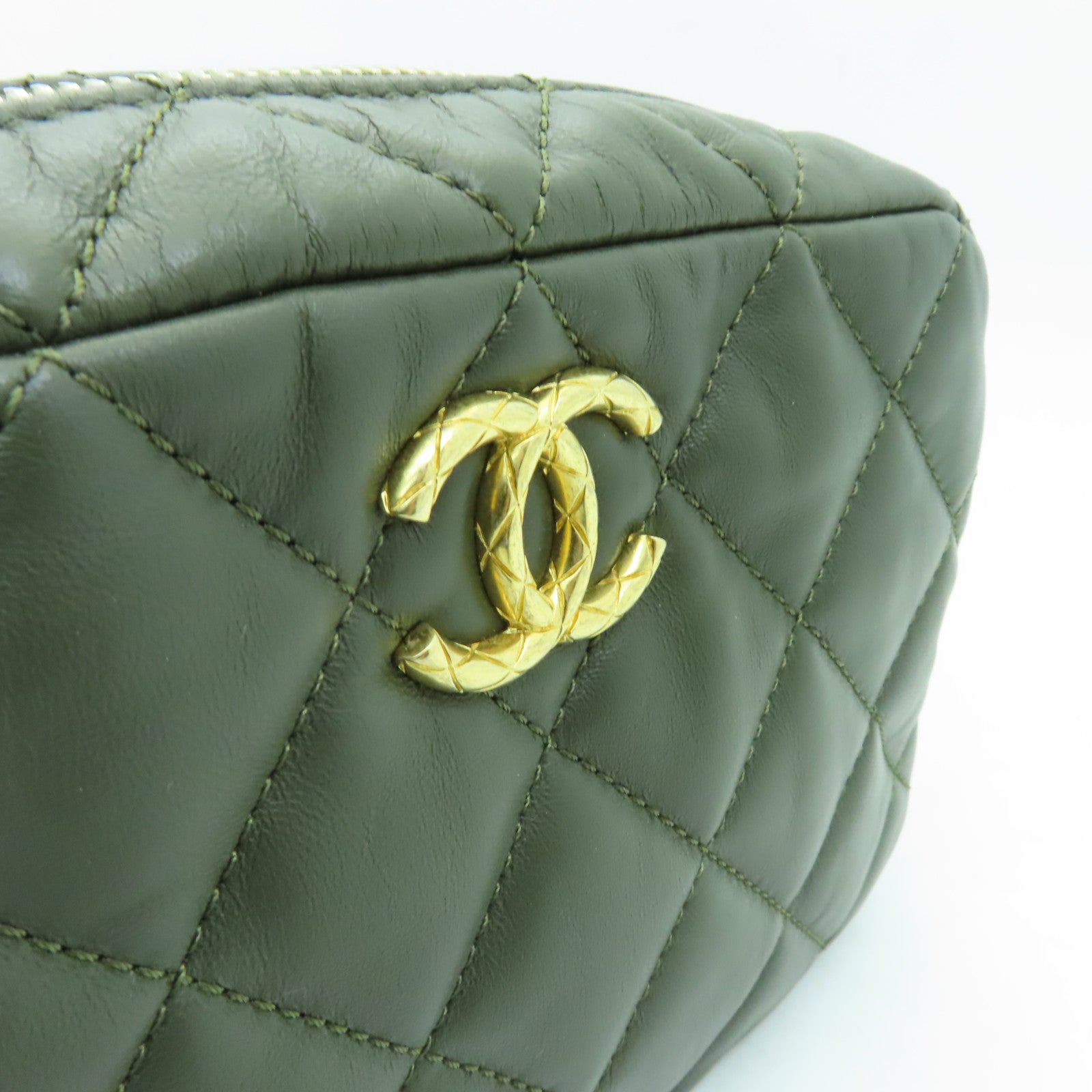 CHANEL 菱格牛皮皮革Chain Shoulder Bag金扣鏈帶肩背袋綠色