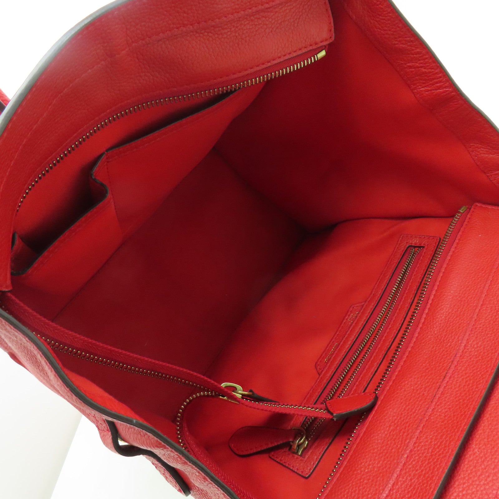 CELINE 牛皮皮革Mini Luggage金扣手挽袋紅色