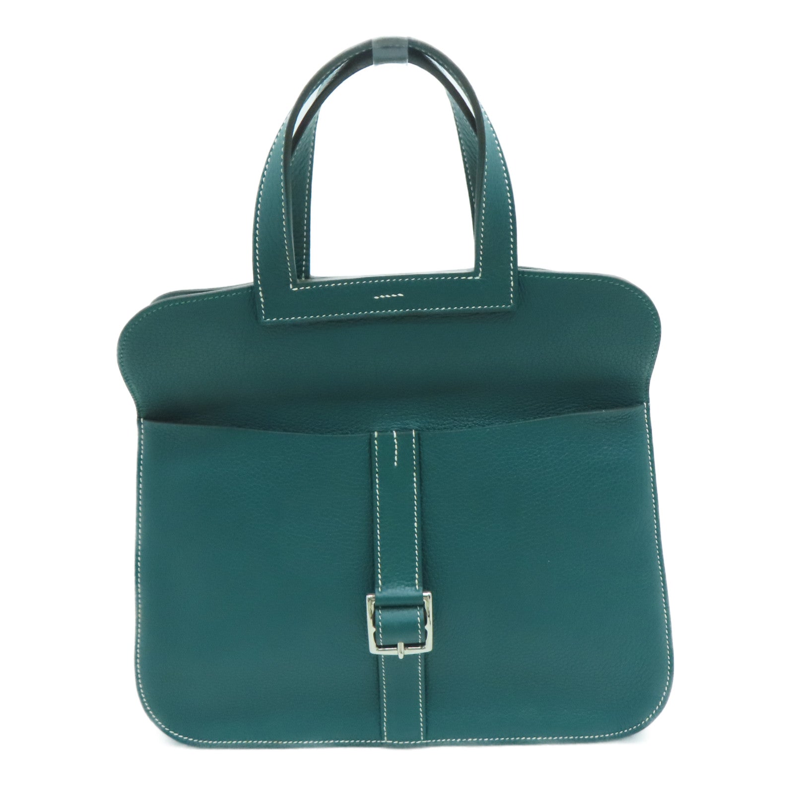 HERMES Clemence皮革Halzan 31銀扣手挽肩背兩用袋Vert Vertigo綠色