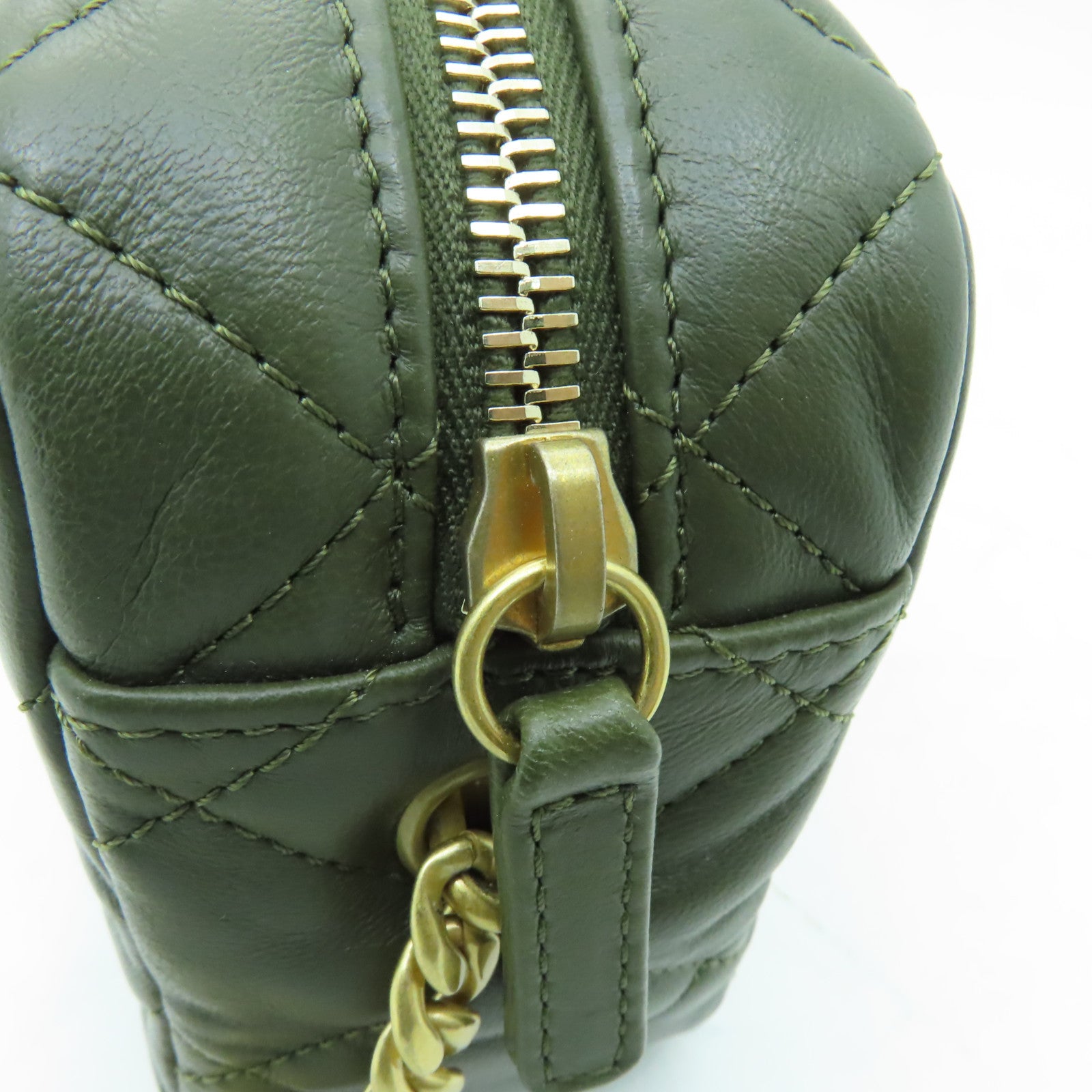 CHANEL 菱格牛皮皮革Chain Shoulder Bag金扣鏈帶肩背袋綠色
