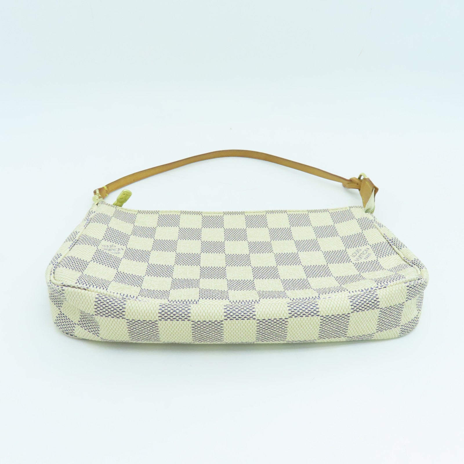 LOUIS VUITTON Damier Azur Pochette Accessories金扣手挽袋米白色