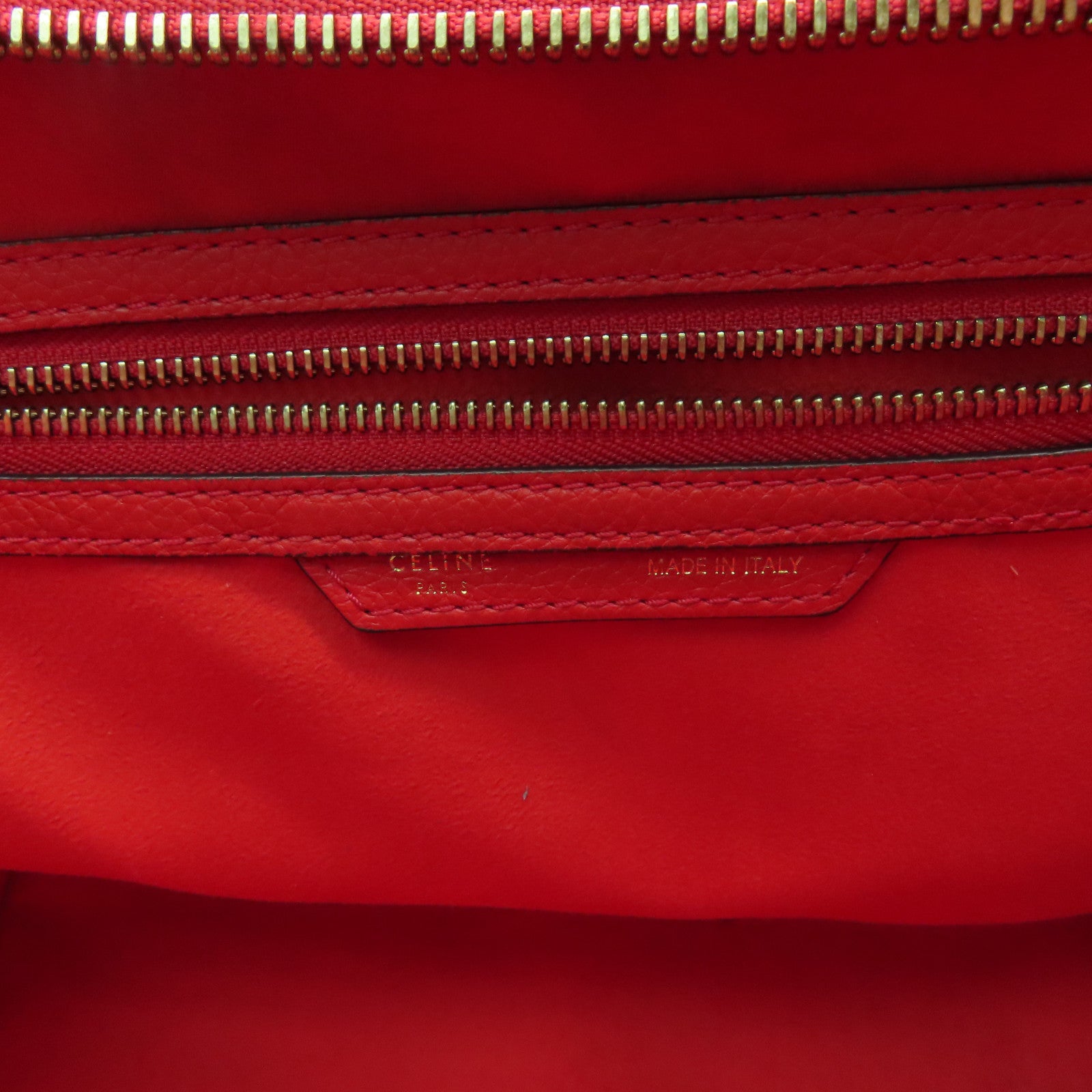 CELINE 牛皮皮革Mini Luggage金扣手挽袋紅色