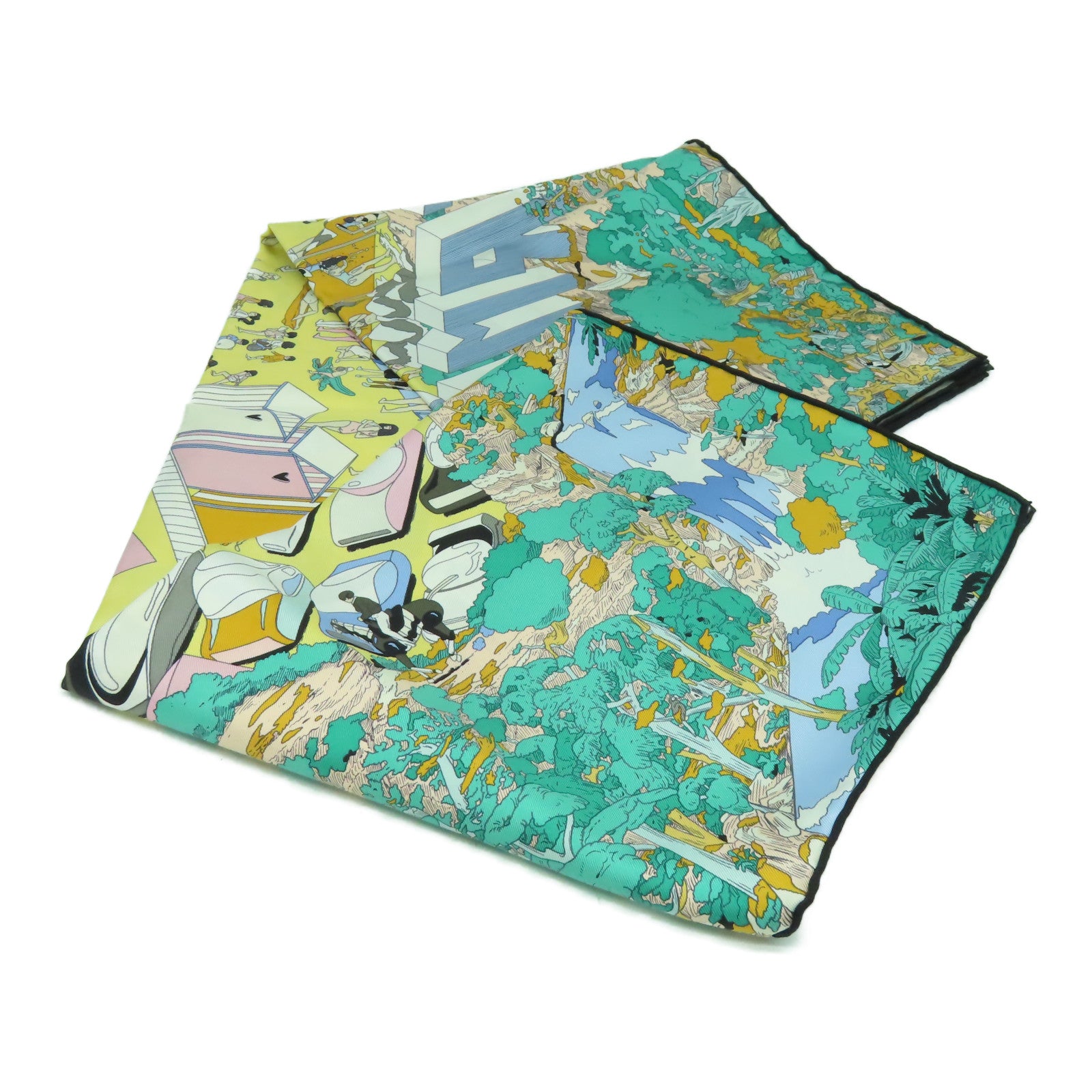 HERMES 絲質Scarf 90x90絲巾綠色/黃色
