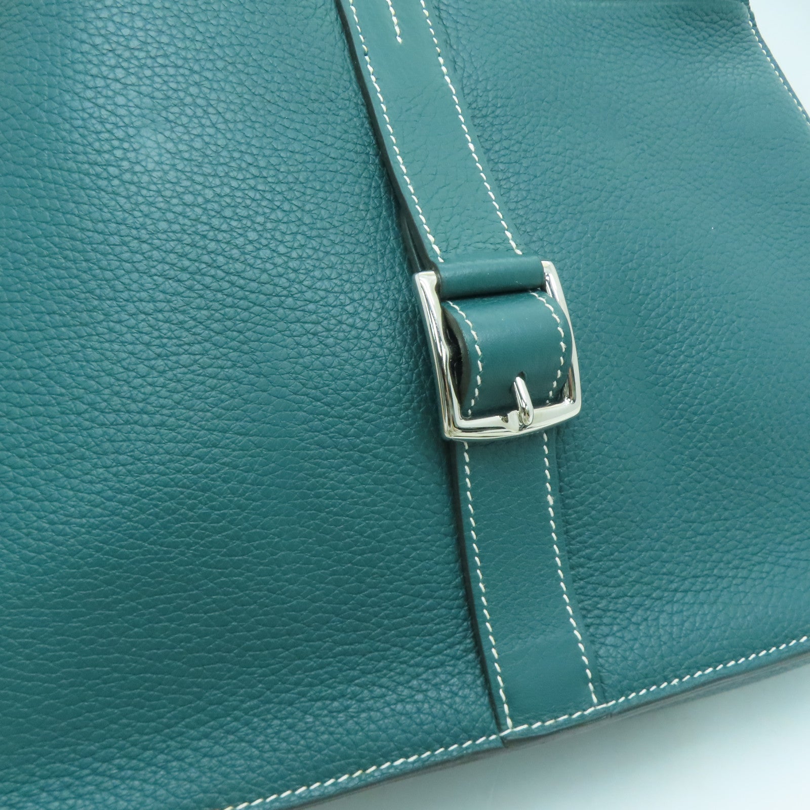 HERMES Clemence皮革Halzan 31銀扣手挽肩背兩用袋Vert Vertigo綠色