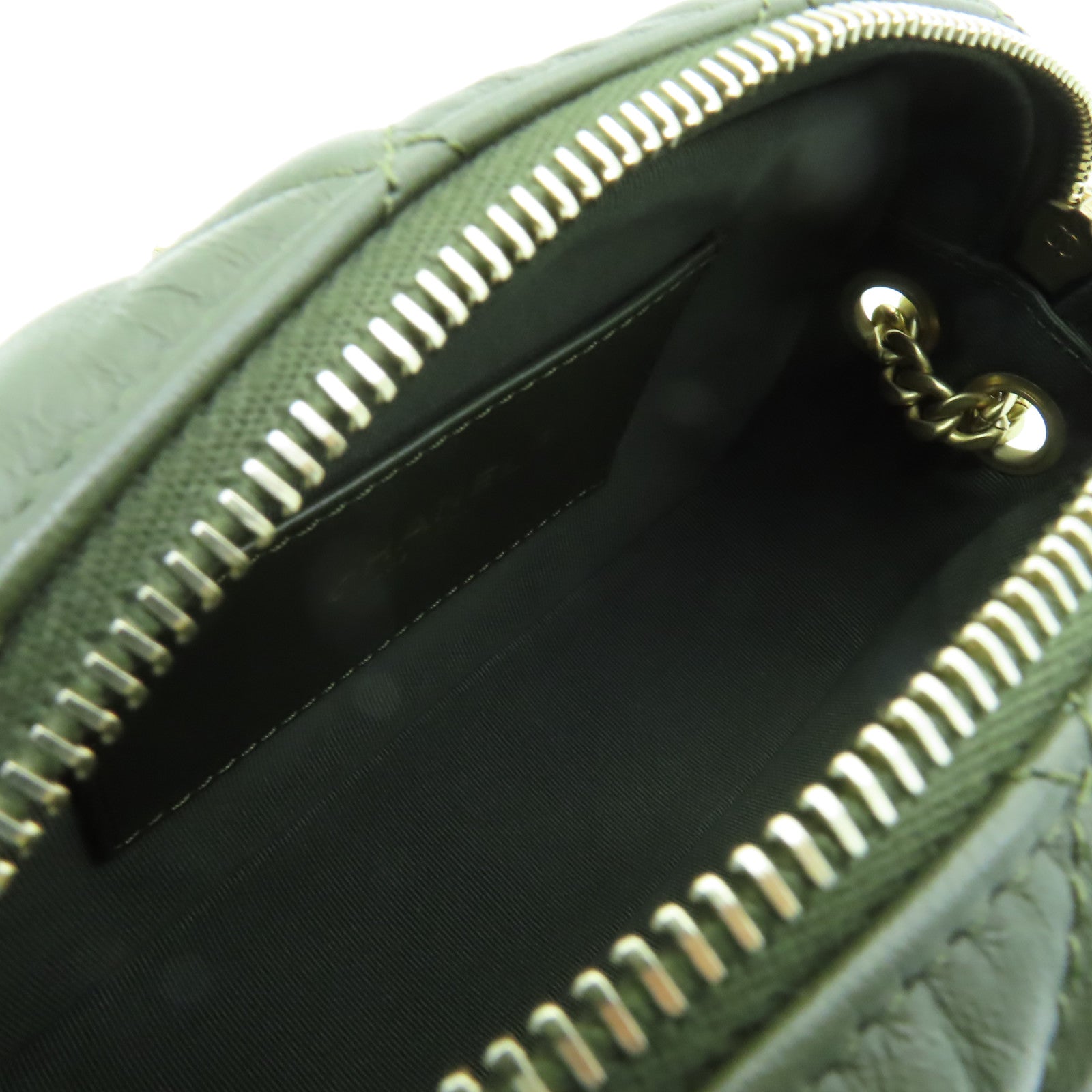 CHANEL 菱格牛皮皮革Chain Shoulder Bag金扣鏈帶肩背袋綠色