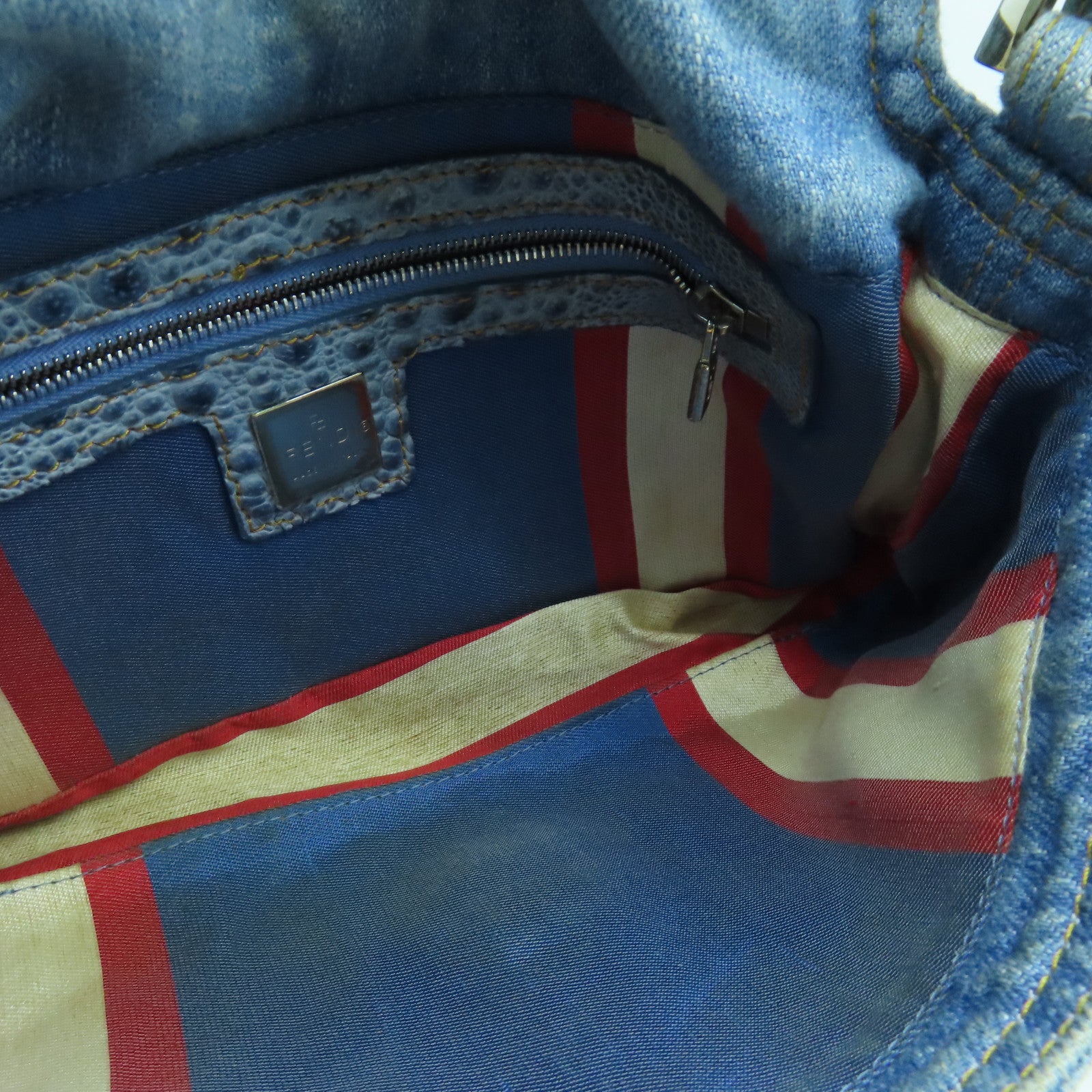 FENDI 牛仔布Handbag銀扣手挽袋藍色