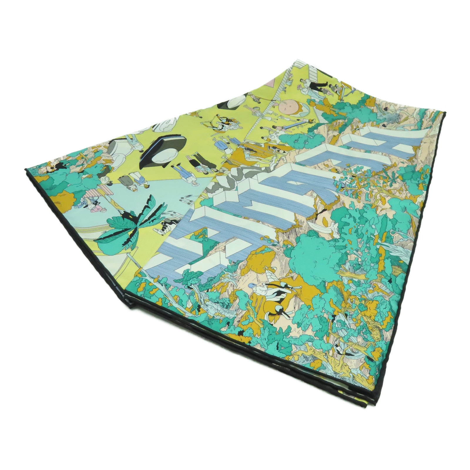 HERMES 絲質Scarf 90x90絲巾綠色/黃色