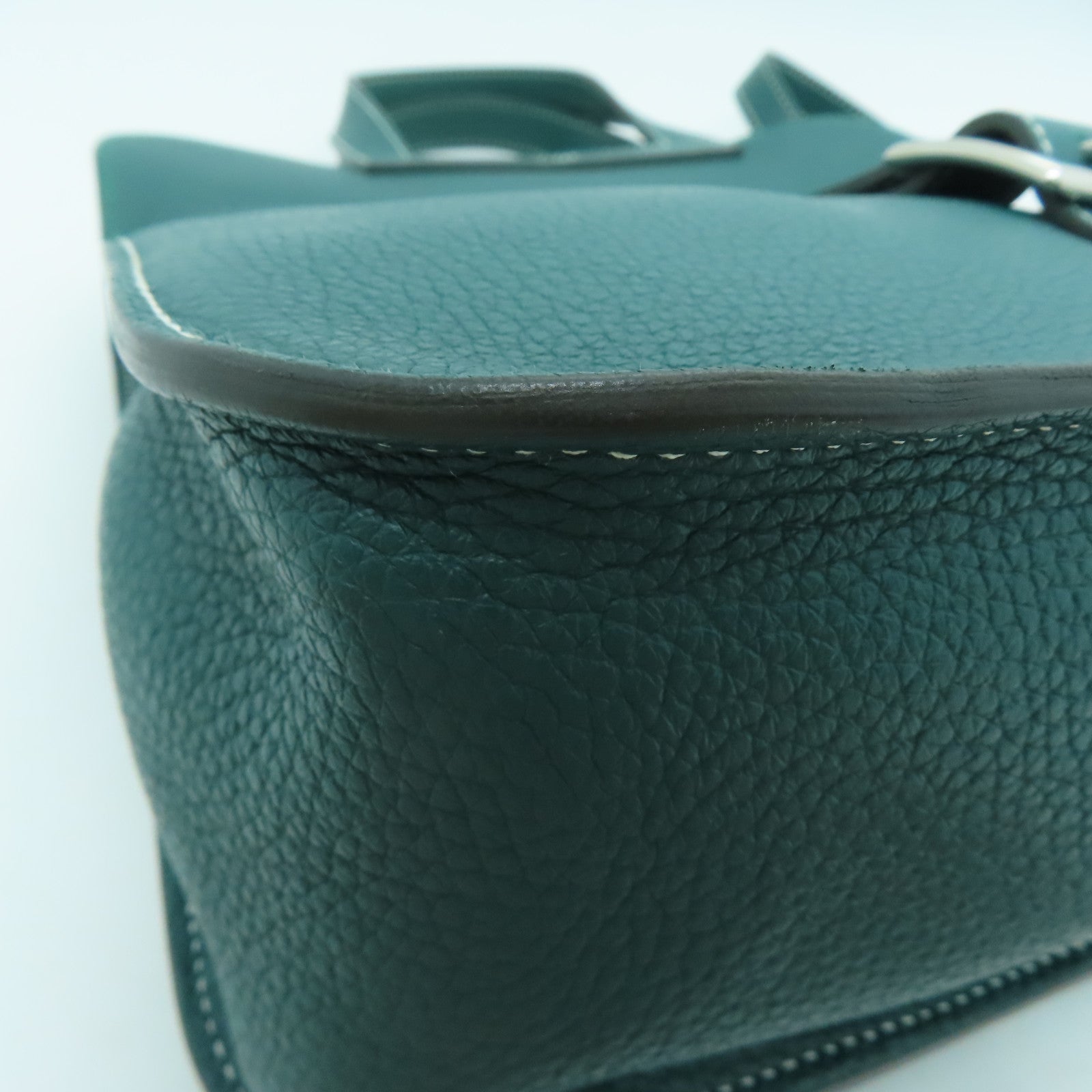 HERMES Clemence皮革Halzan 31銀扣手挽肩背兩用袋Vert Vertigo綠色