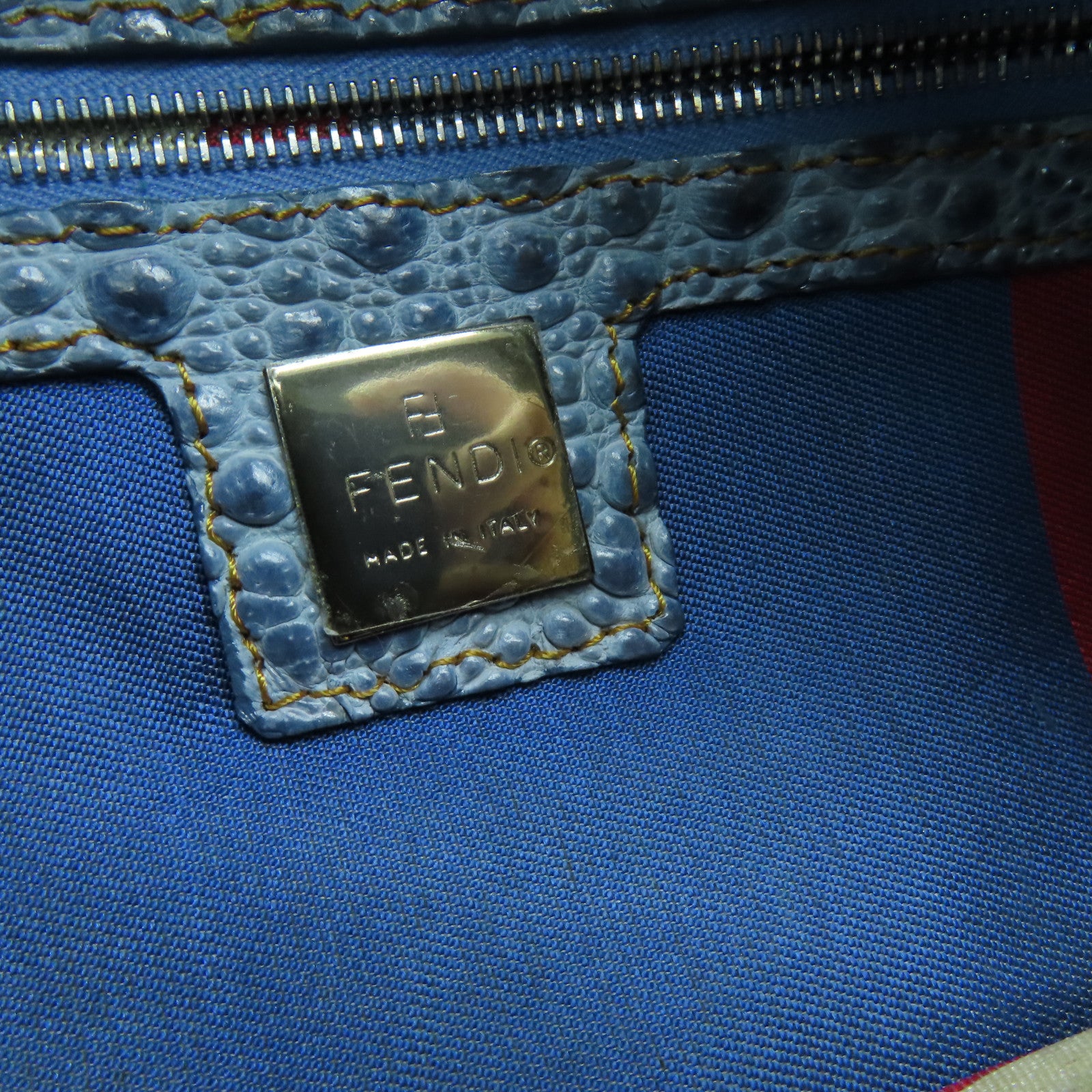 FENDI 牛仔布Handbag銀扣手挽袋藍色
