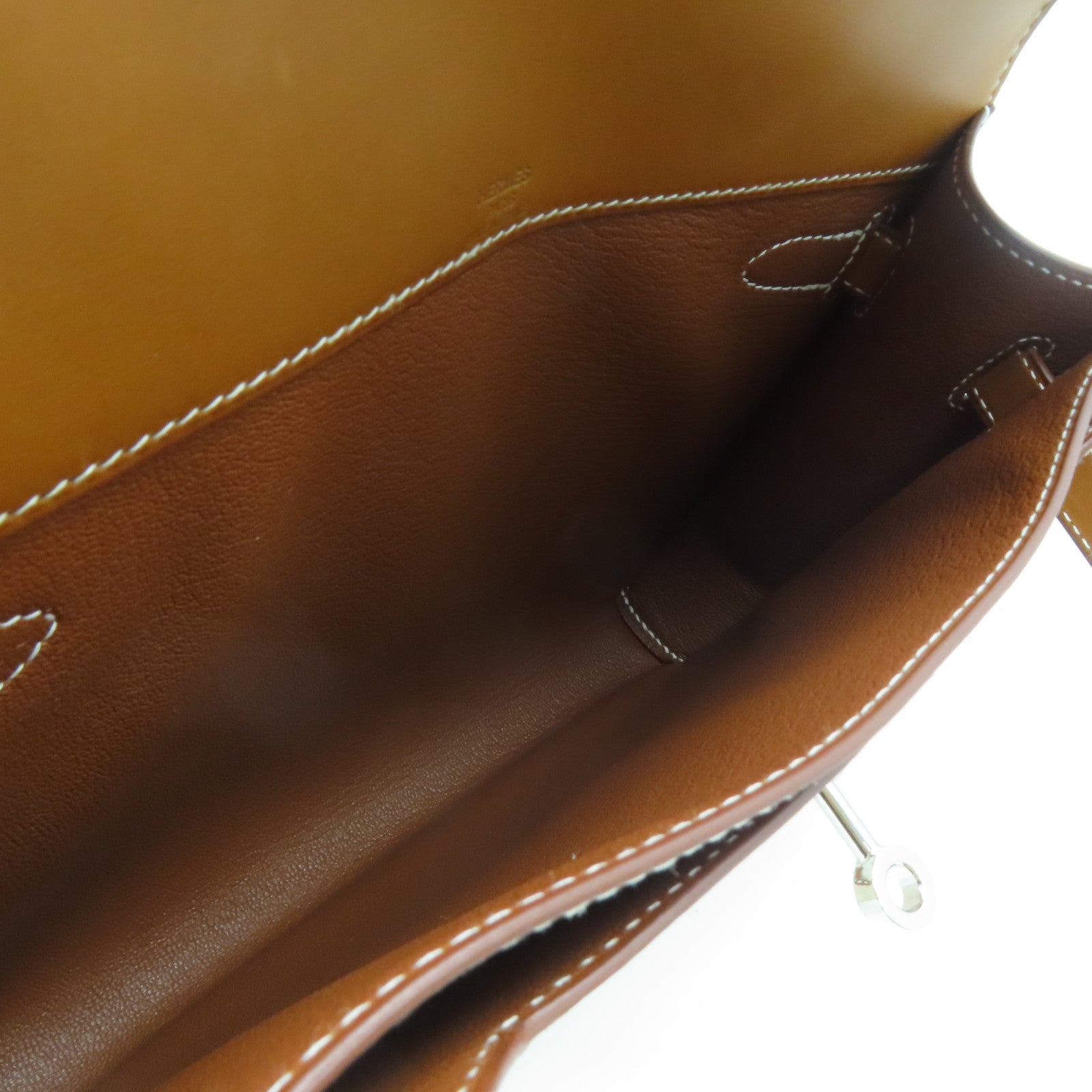 HERMES Toile帆布/Barenia皮革Kelly Depeches 25银扣手拿包白色/啡色