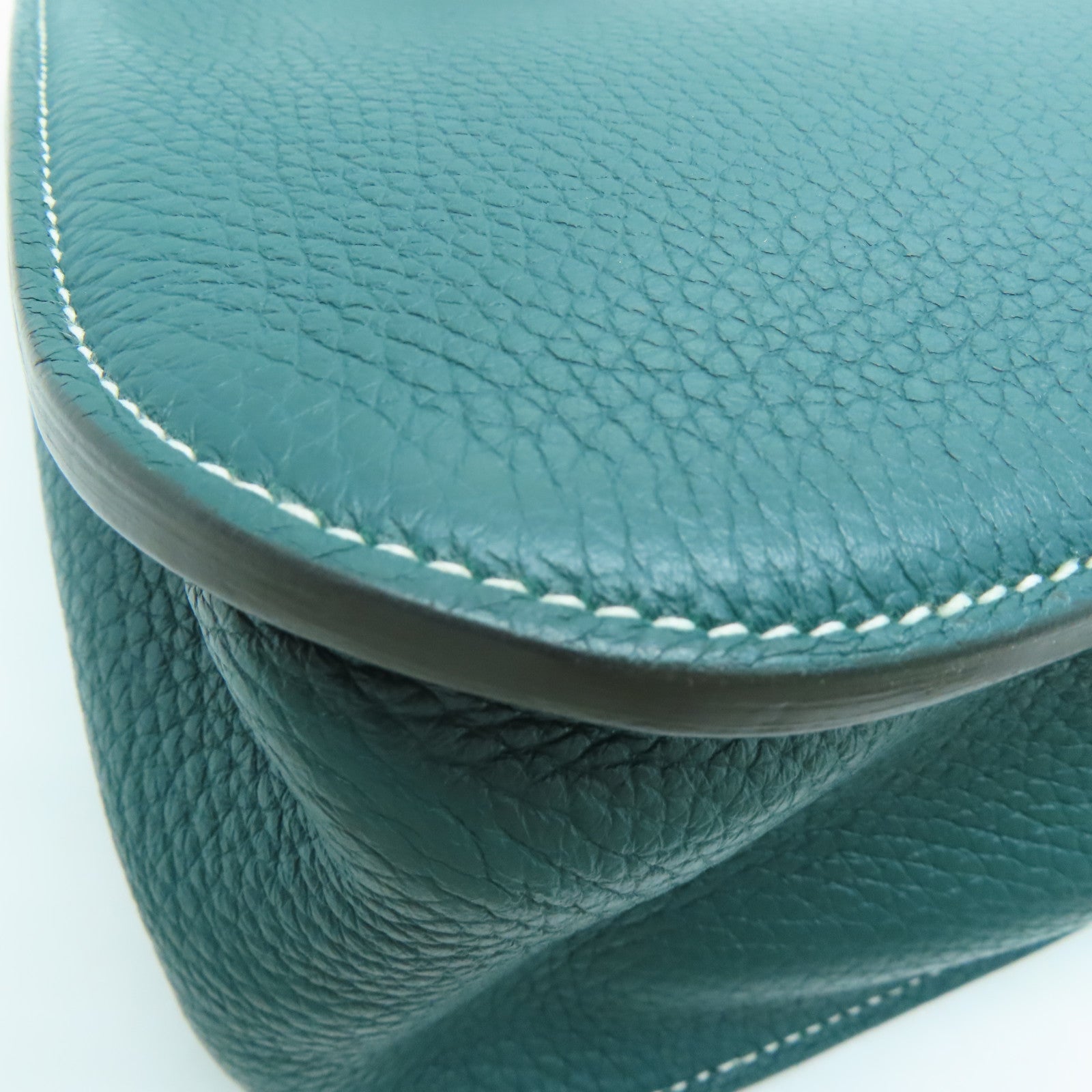 HERMES Clemence皮革Halzan 31銀扣手挽肩背兩用袋Vert Vertigo綠色