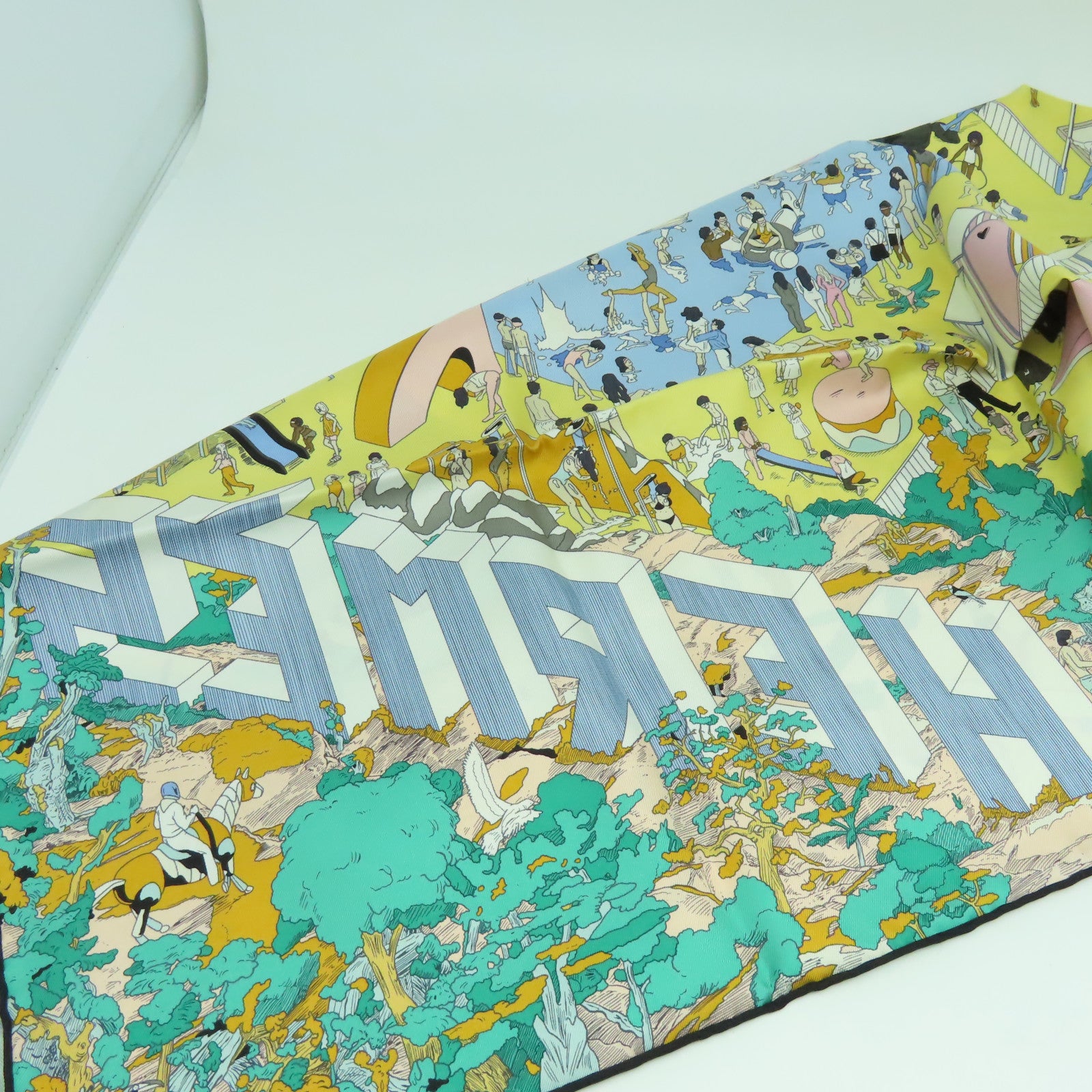 HERMES 絲質Scarf 90x90絲巾綠色/黃色