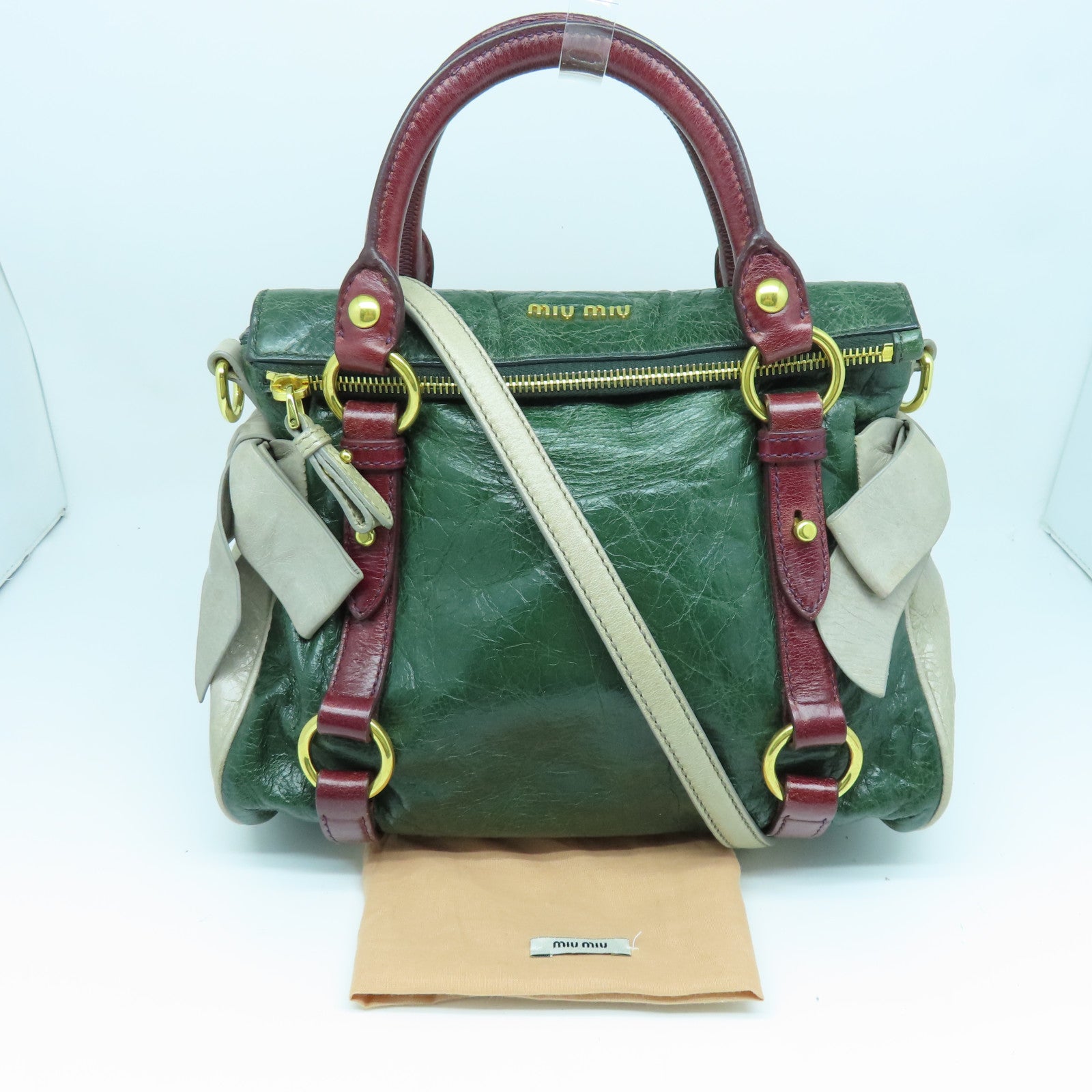 Miu Miu 牛皮皮革2way Shoulder Bag金扣手挽肩背两用袋绿色灰色